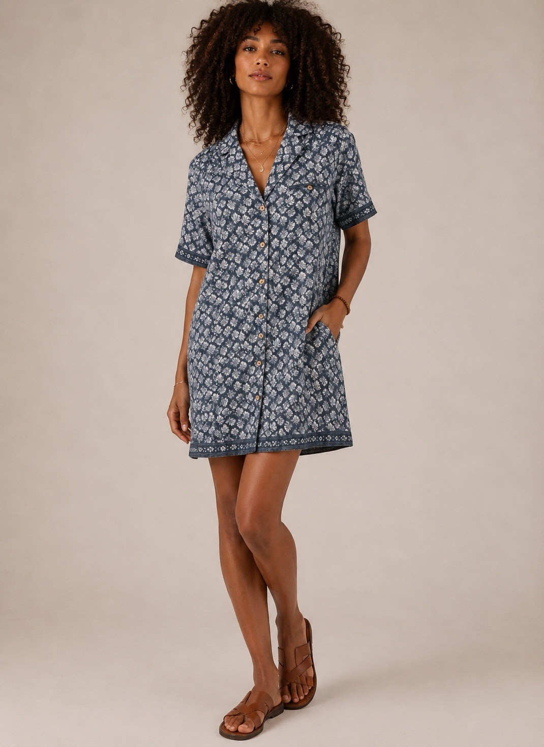 Faherty Catalina Linen Paradise Point Dress Medium Oceanview Blossom Blue Floral