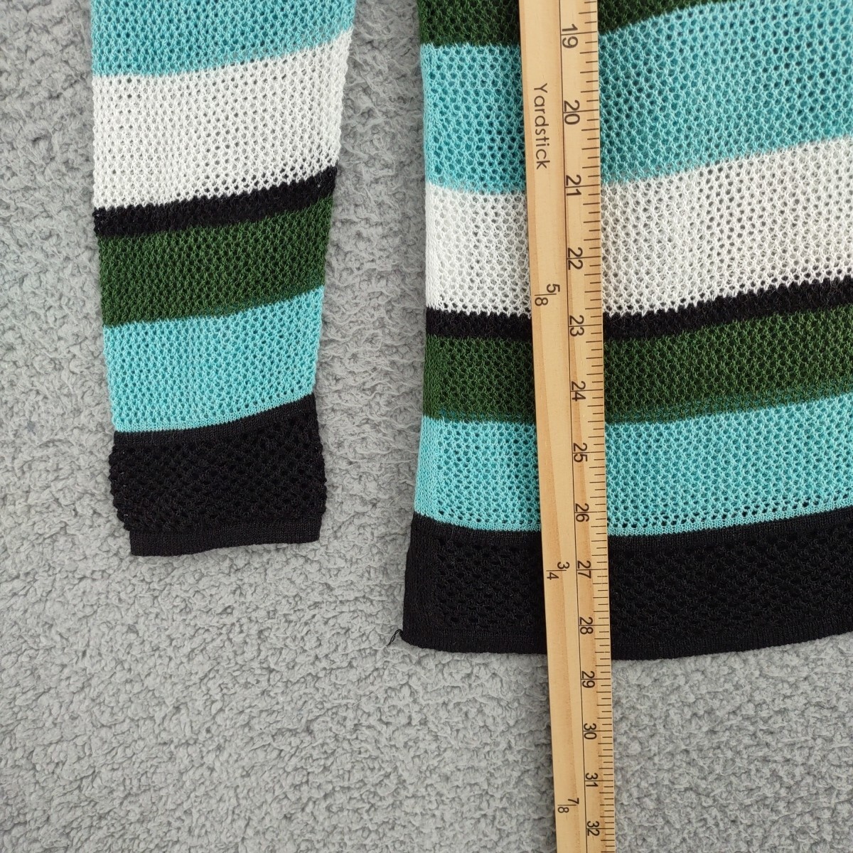 Talbots Top Womens Large Green Striped Linen Blend Open Knit Mesh Split Neck