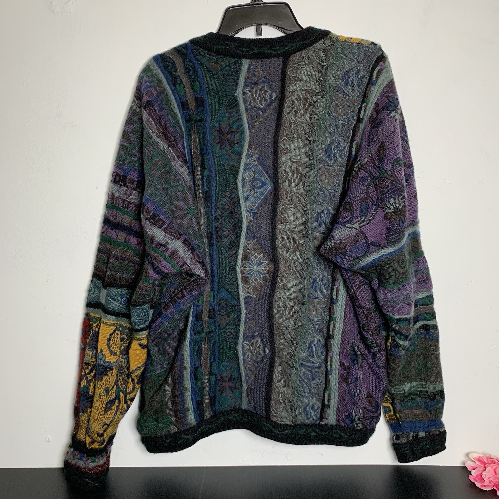 GOOGI – Men’s Pure New Wool Multicolor 3D Knitted Cardigan Sweater – Size: L