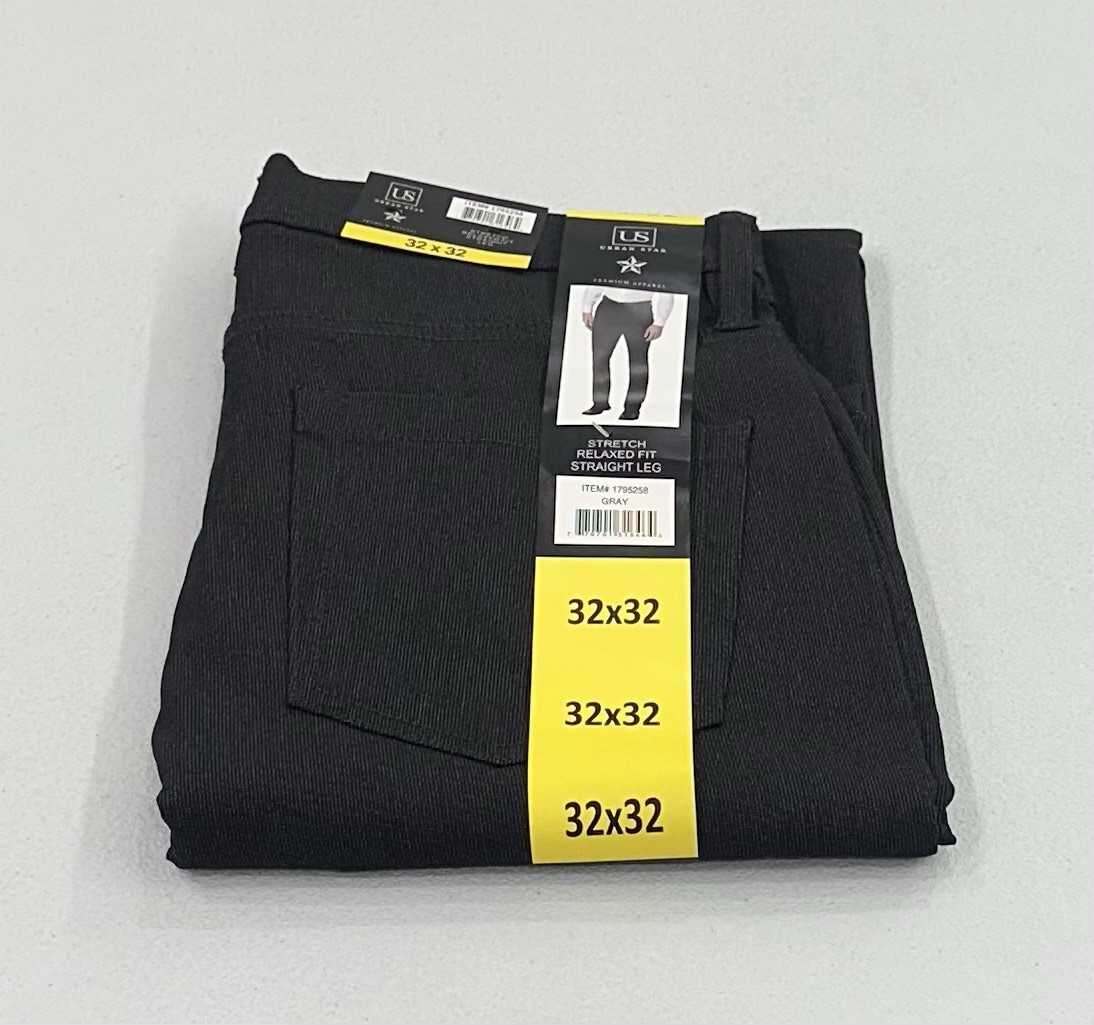 Urban Star Men’s Stretch Relaxed Fit Straight Leg Pants, Gray, Size 32X32