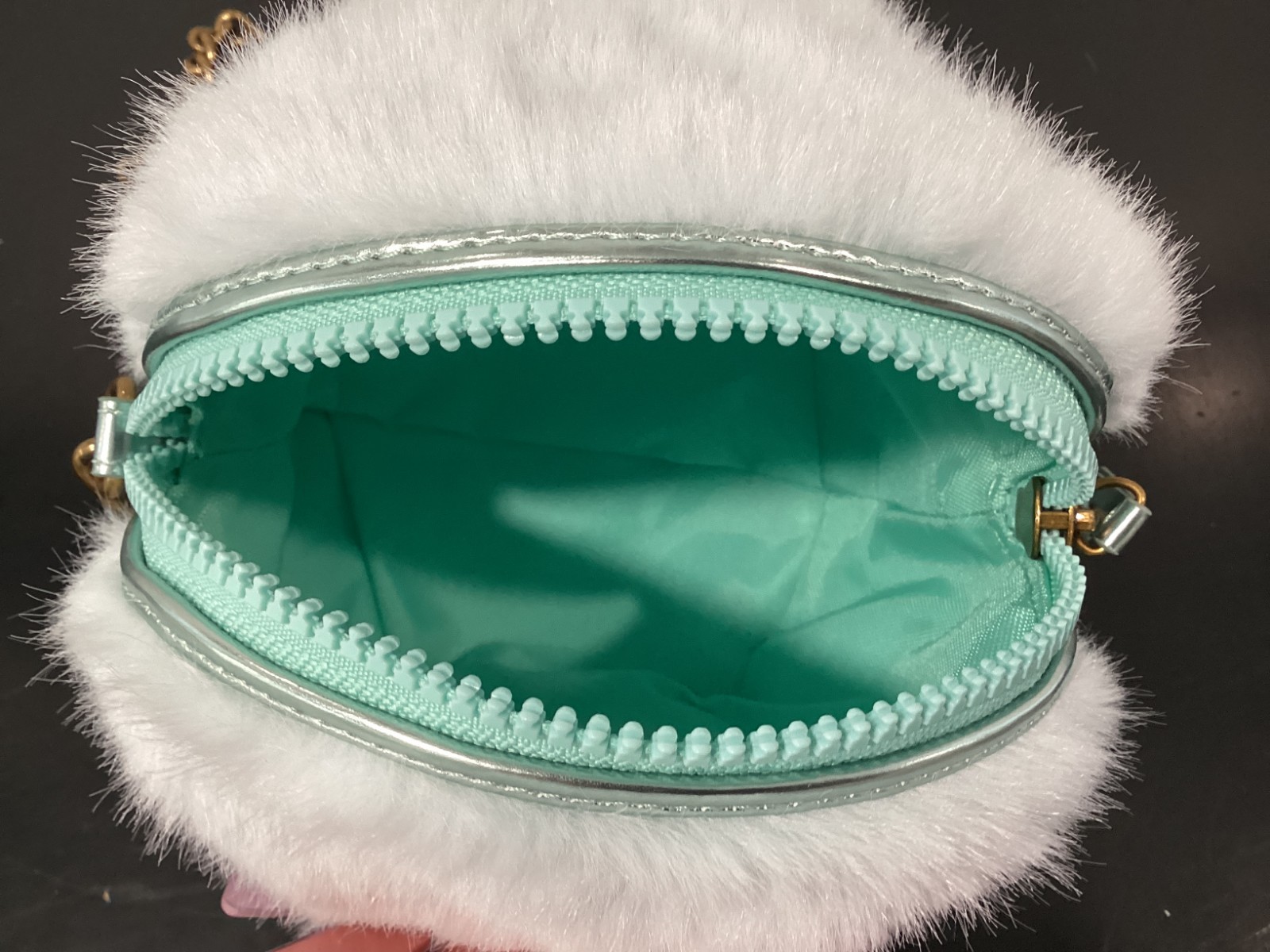 Kurt Geiger Faux Fur Soft Eagle Bag 6″ x 6″ x 4.5″ Crossbody Blue Pink Crystals