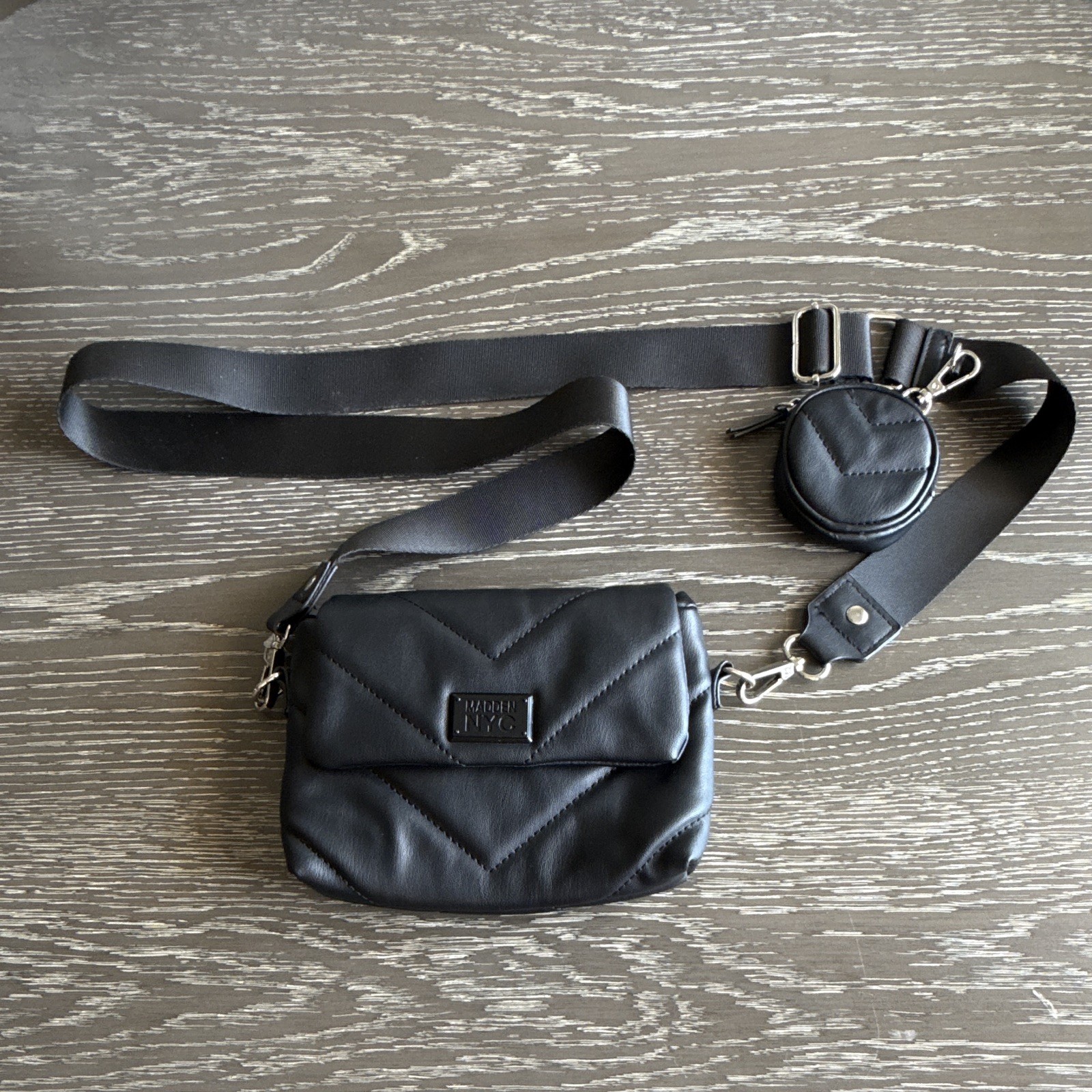 Madden NYC Women’s Black Quilted Crossbody Bag w/ Coin Purse Adjustable Strap