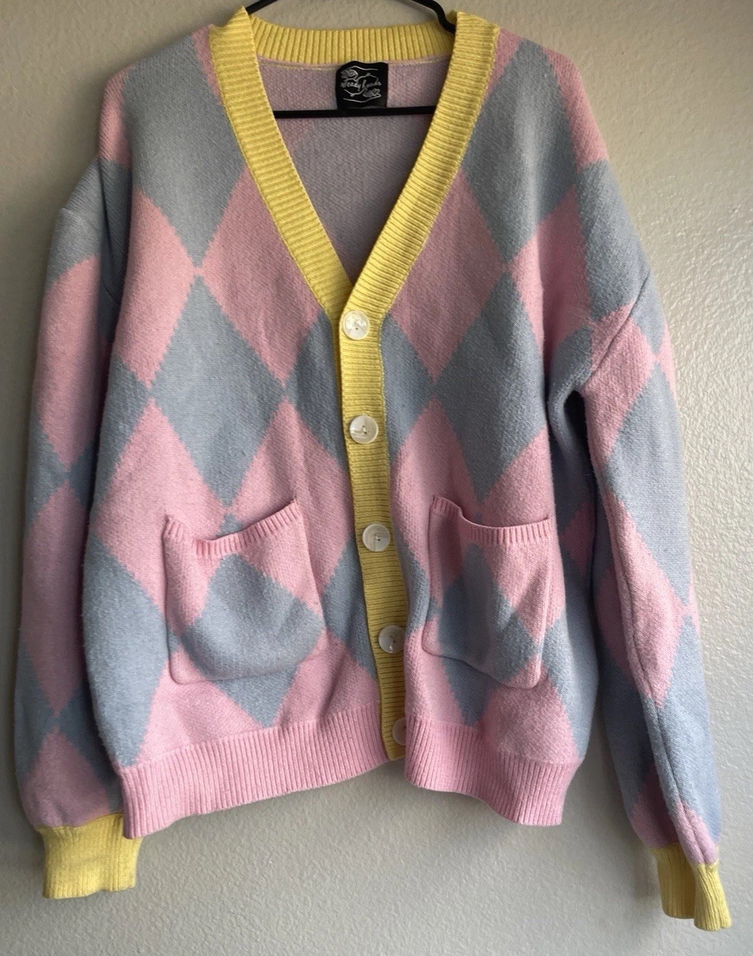 Steady Hands Howls Moving Castle Argyle Cardigan Pink/Yellow Women’s Sz M/L