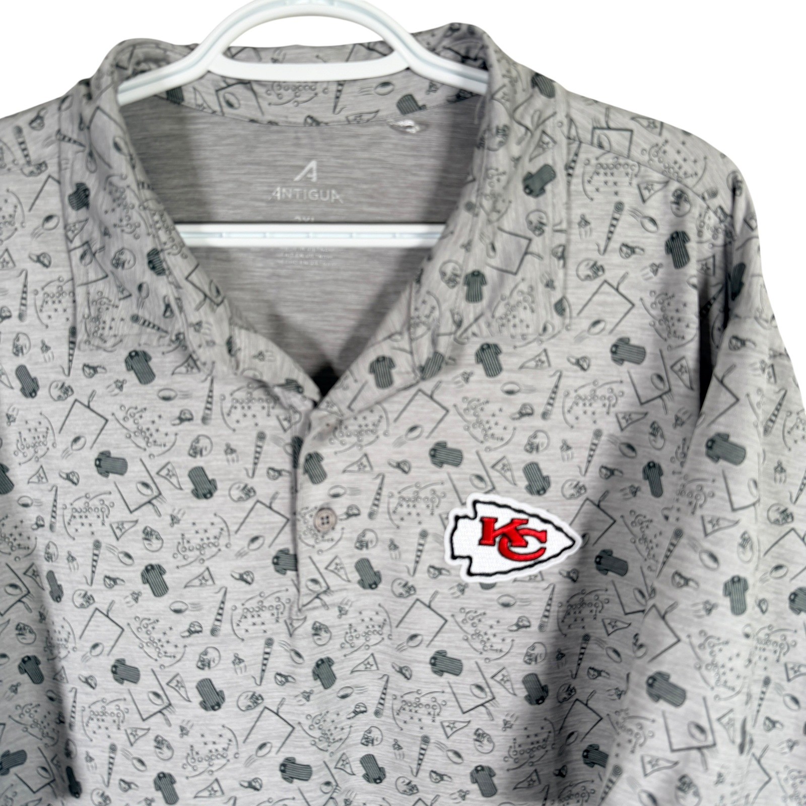 Antigua Kansas City Chiefs Golf Polo Shirt Mens 2XL Gray NFL Football Print