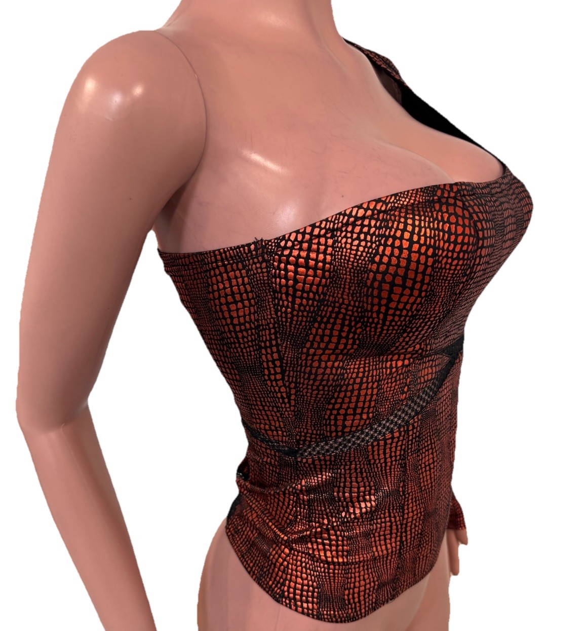 Y2K Baddie Black One Shoulder Fitted Going Out Top Edgy Mesh Inserts Pu Moto New
