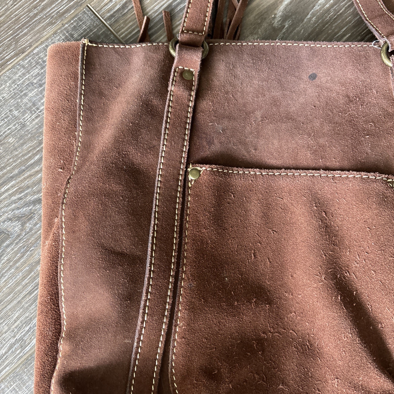 Patricia Nash Leather & Cowhide Print Mwith Leather Fringe Tote Purse – See Pics