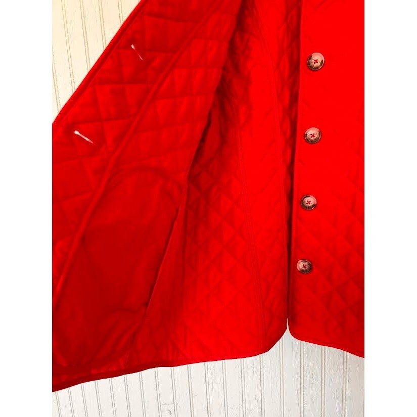 Chicos Red Quilted Jacket Womens Size 2 Large Button Front Diamond Coat Pocket