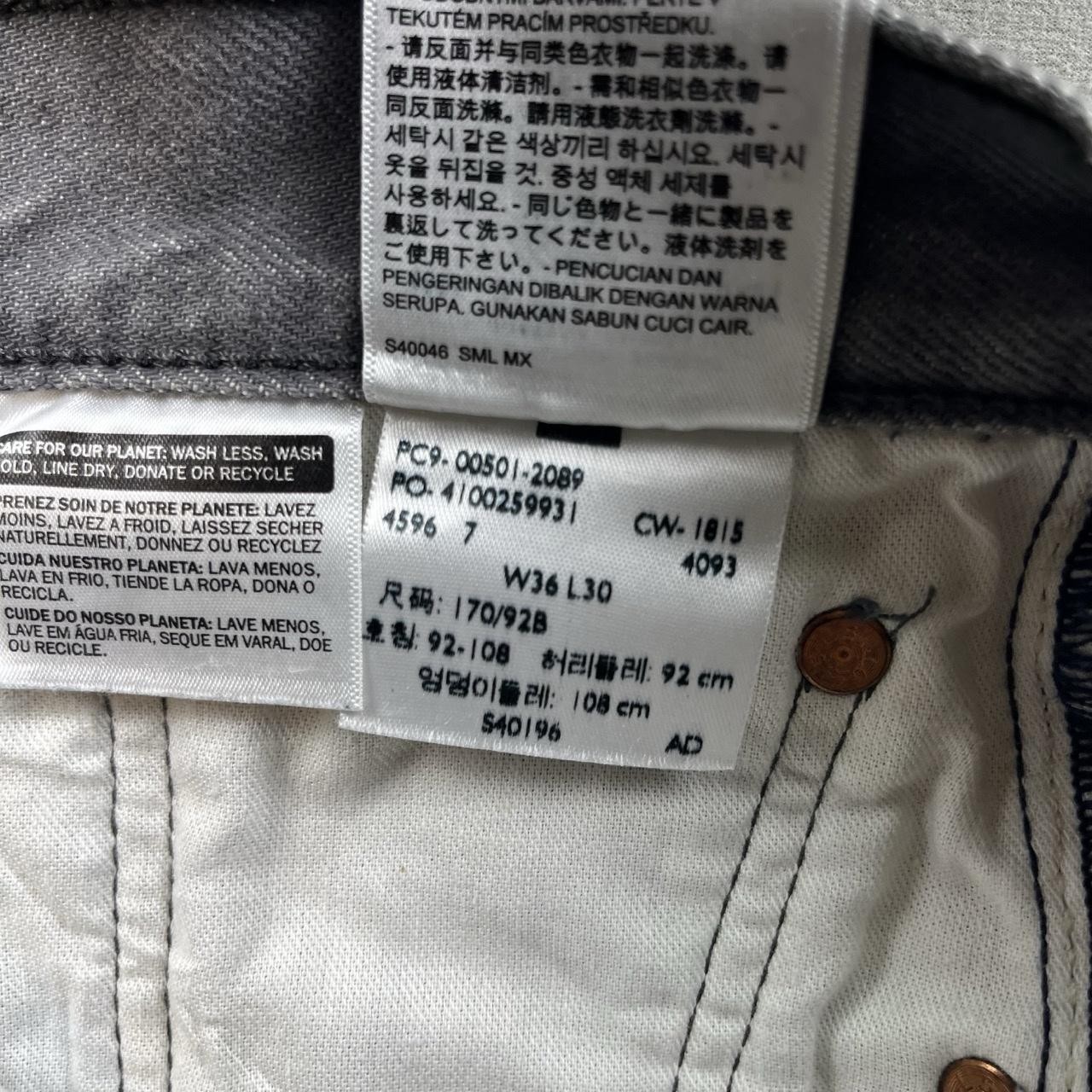 Levis 501 Jeans Mens 36×30 Gray Denim Original Straight Button Fly Charcoal Wash