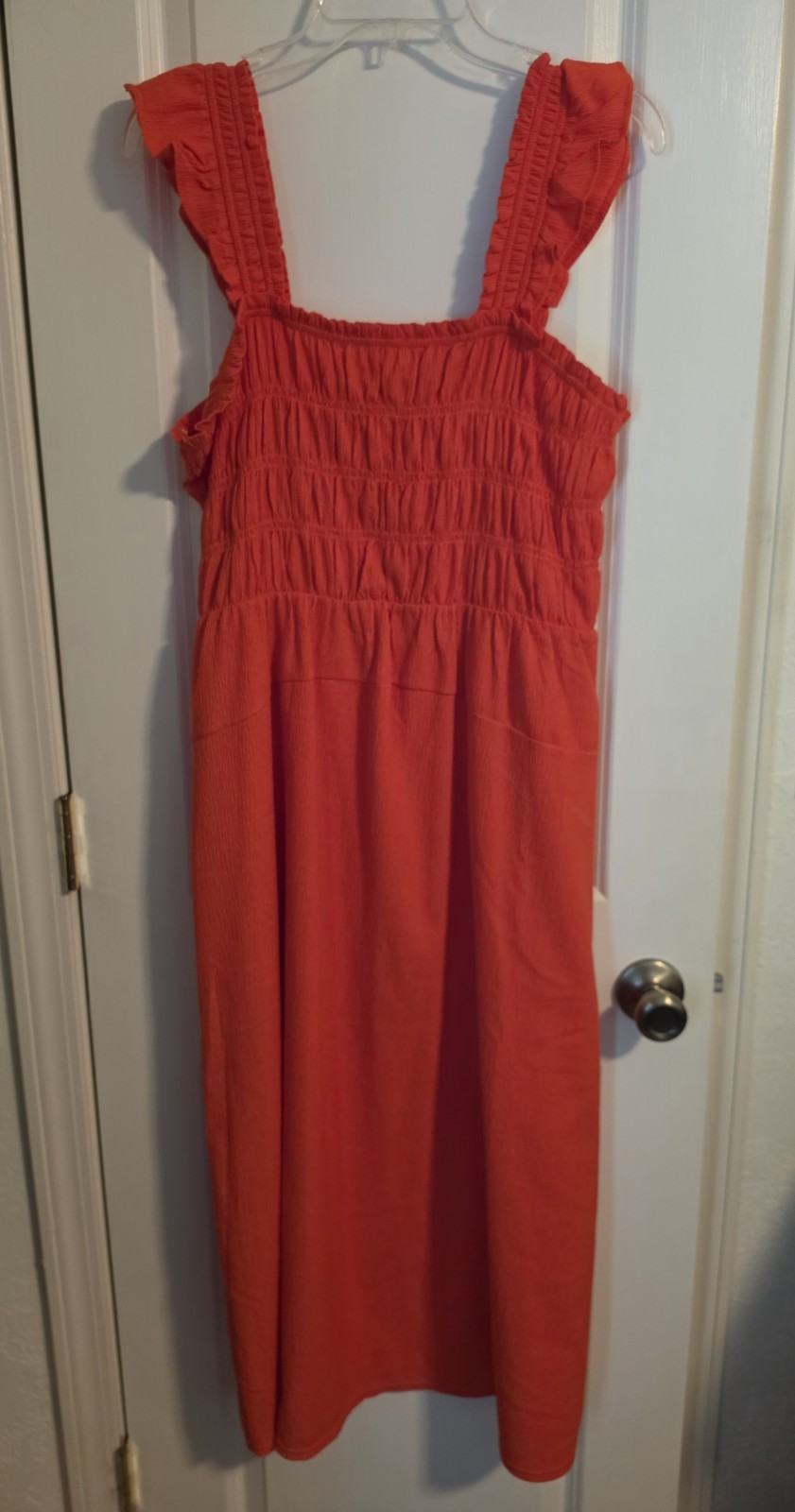 Ladies Old Navy Orange Jumper with Smock Top and Ruffle Elastic Staps Size L EUC