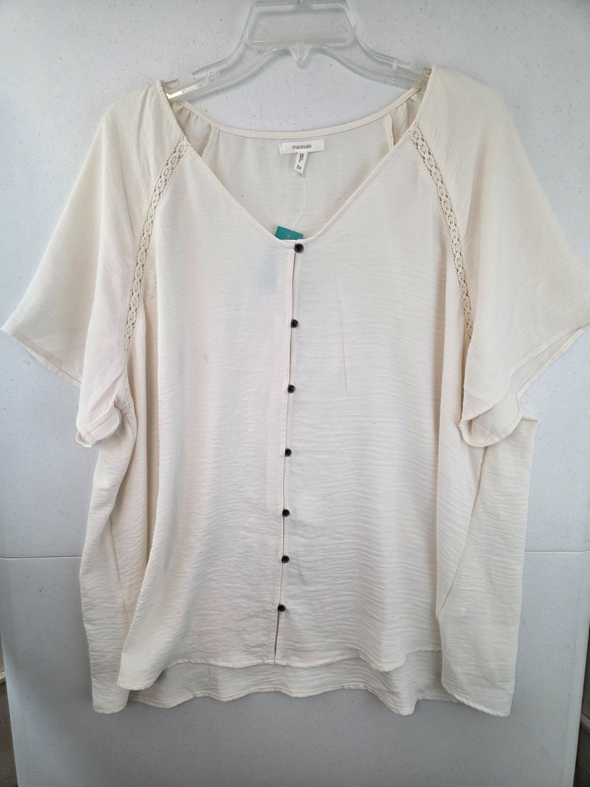 Maurices Plus Size 2X Gardenia Crochet Trim Button Front Blouse NWT $34.99