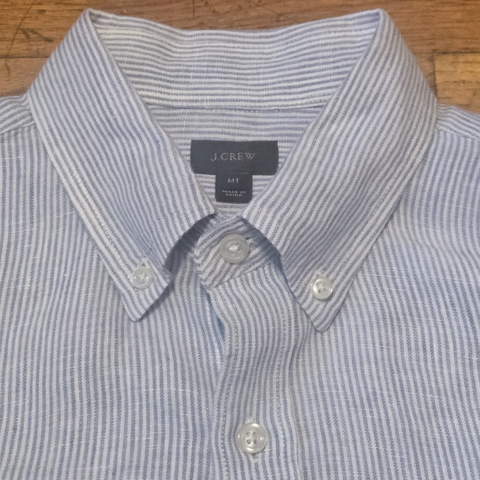 J.Crew Men MT Tall Baird McNutt Irish Linen Striped Button Down Shirt Blue White