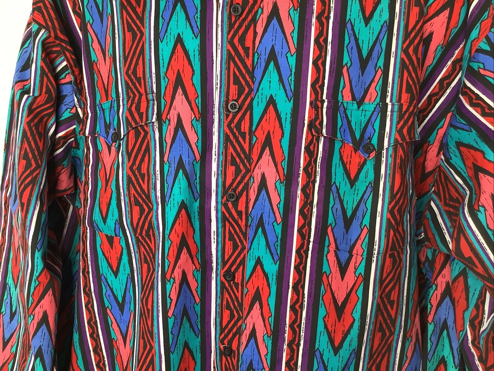 Vintage Plainsman Button Down Shirt Sz 20 4X 20.5 Aztec For Big Men Geometric
