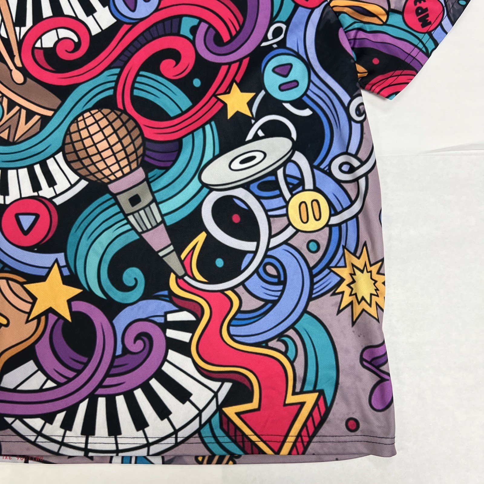 Vintage 3/2XL Psychedelic Music Crazy Print Shirt Multicolor Stretchy