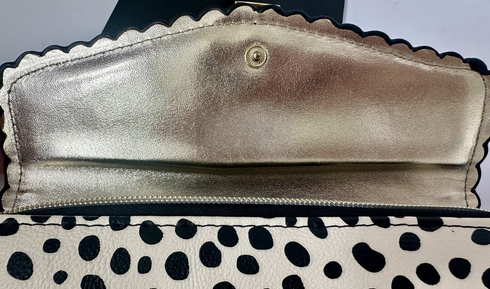 Betsey Johnson Wristlet Clutch Y2K Black/Cream Polka Dot Retro Bow Whimsy EUC