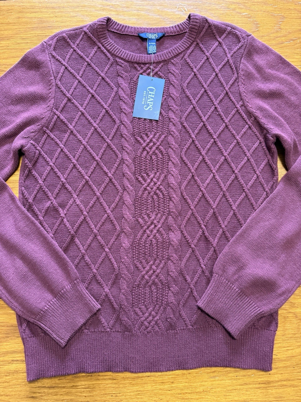 NWT Chaps Women’s Cotton Acrylic Blend Burgundy Crew Neck Sweater Size XL