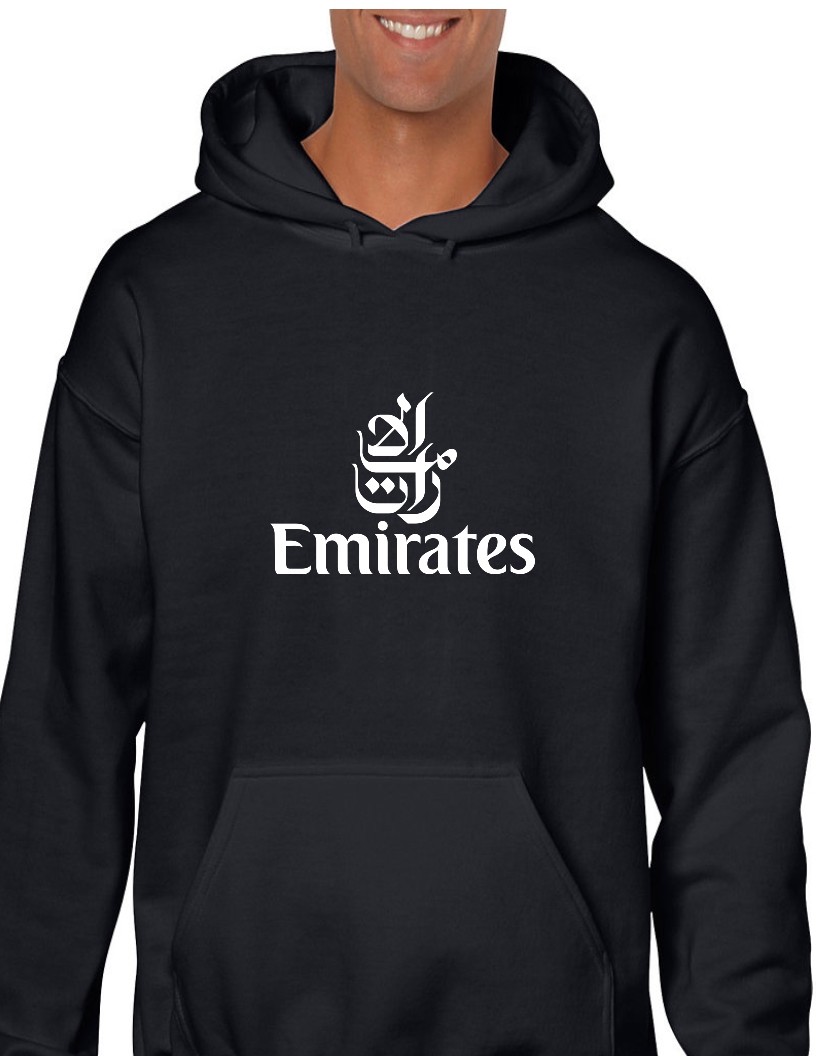 Emirates Airline White Logo United Arab Emirates Black Hoodie Hooded Sweatshirt