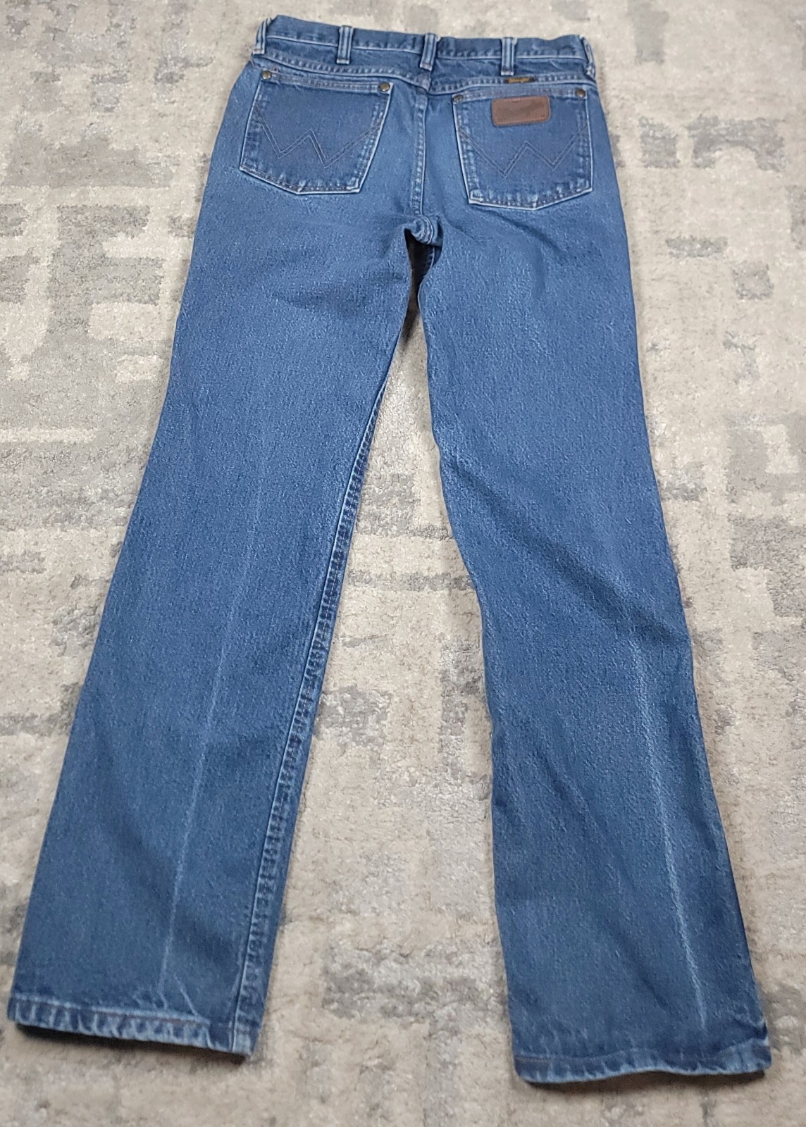 WRANGLER 36 MWZ Logo Slim Fit Men’s Cowboy Cut Blue Demin Jeans Sz 29×32