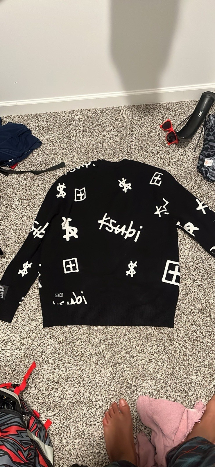 Ksubi Men’s L Black/White Logo Knit Crew Neck Long Sleeve Pullover Sweater