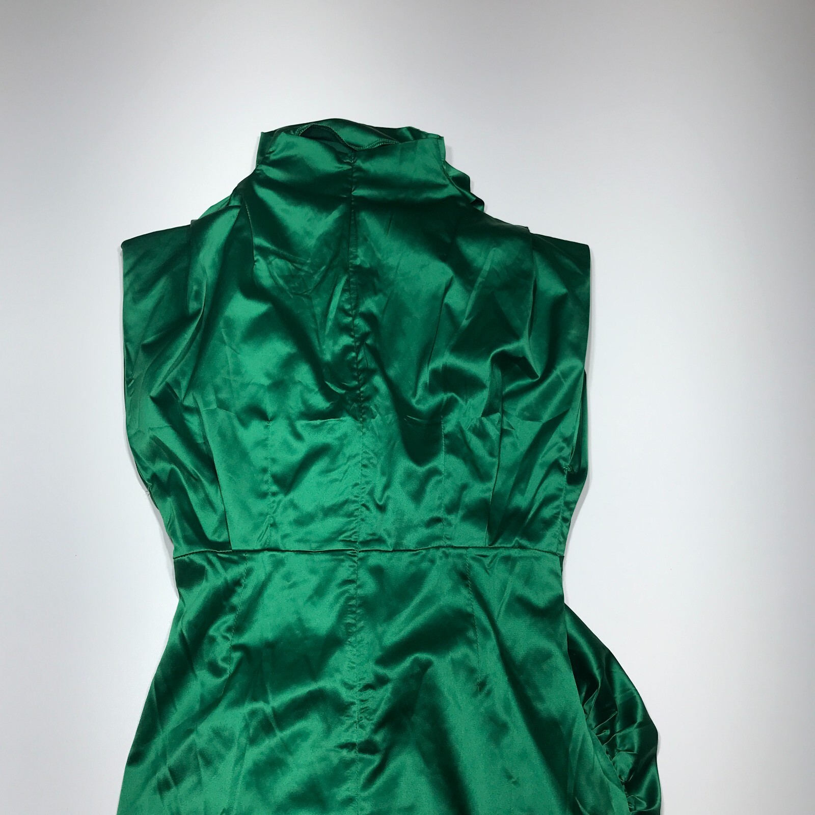 Lyaner Dress Womens Size Small Ruched Draped Party Green Satin Wide Shoulder
