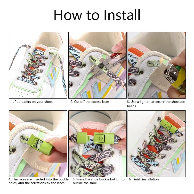 0.8cm Wide Flat Shoe Laces Without Ties Elastic Shoelaces Colored Pattern Organi