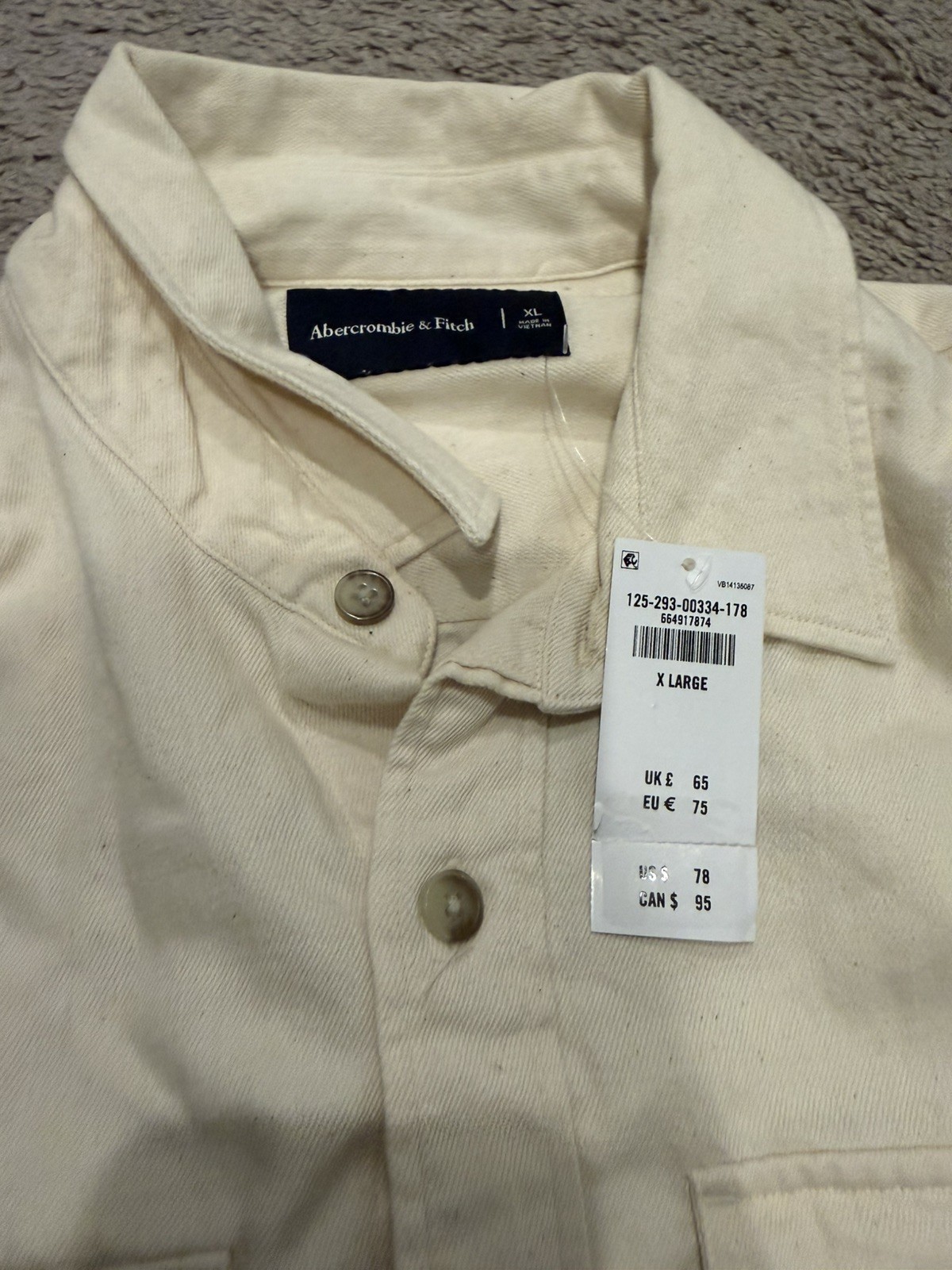 Size XL – Abercrombie & Fitch Button-Up Denim Shirt Cream NWT Brand New NWT