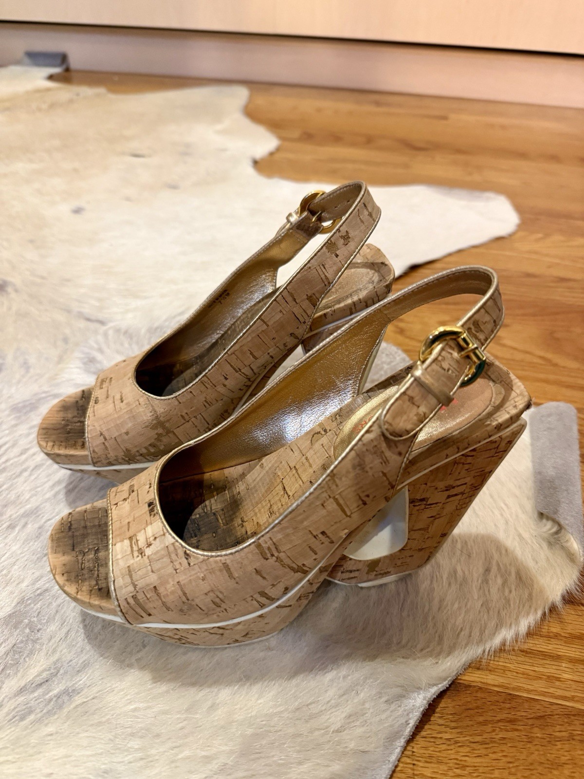 Michael Kors Cork Platform Sandals Sculptural Cutout Block Heel Slingback 7.5M