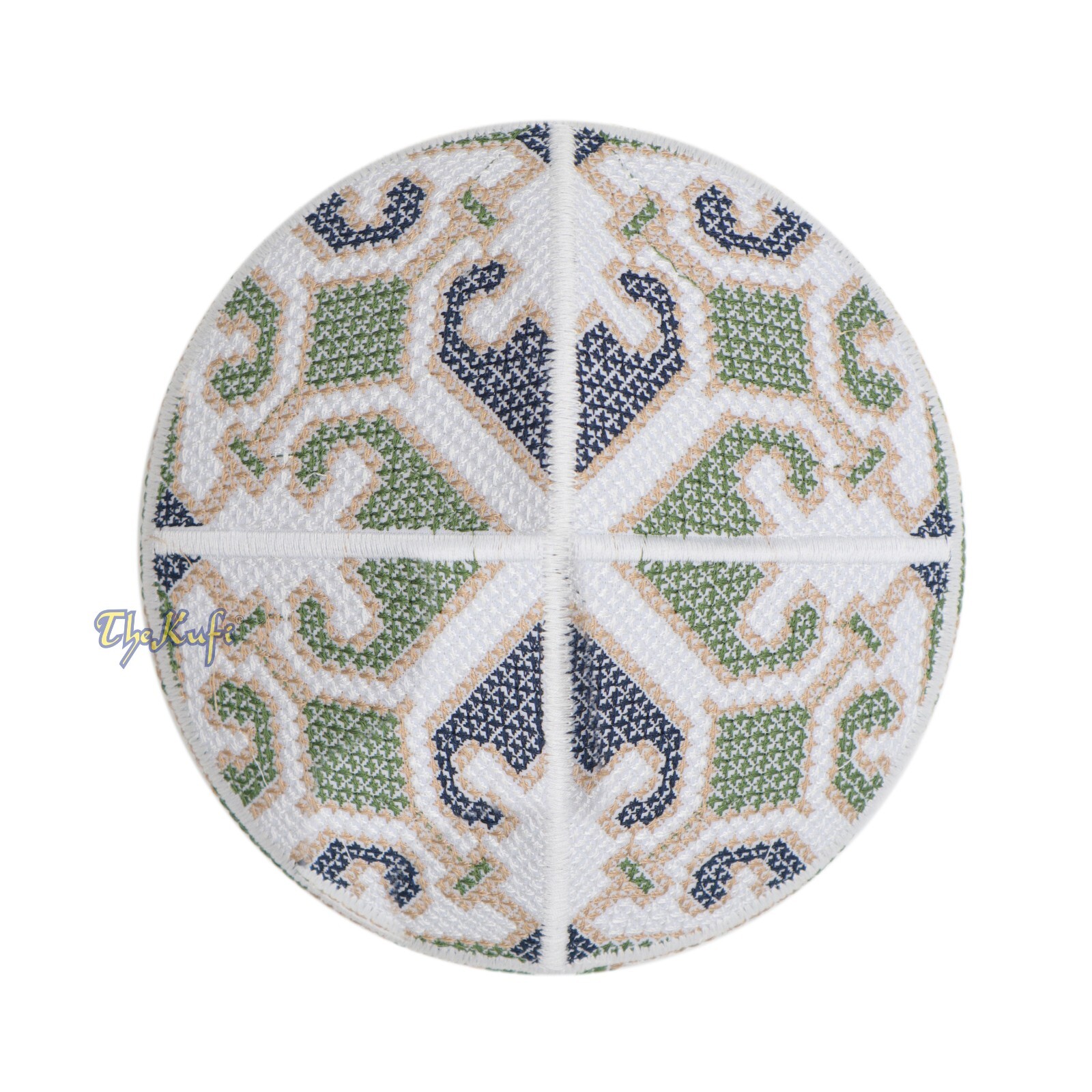 White Army Green Blue Embroidered Orchid Design SemiRigid Islamic Pakistan Kufis