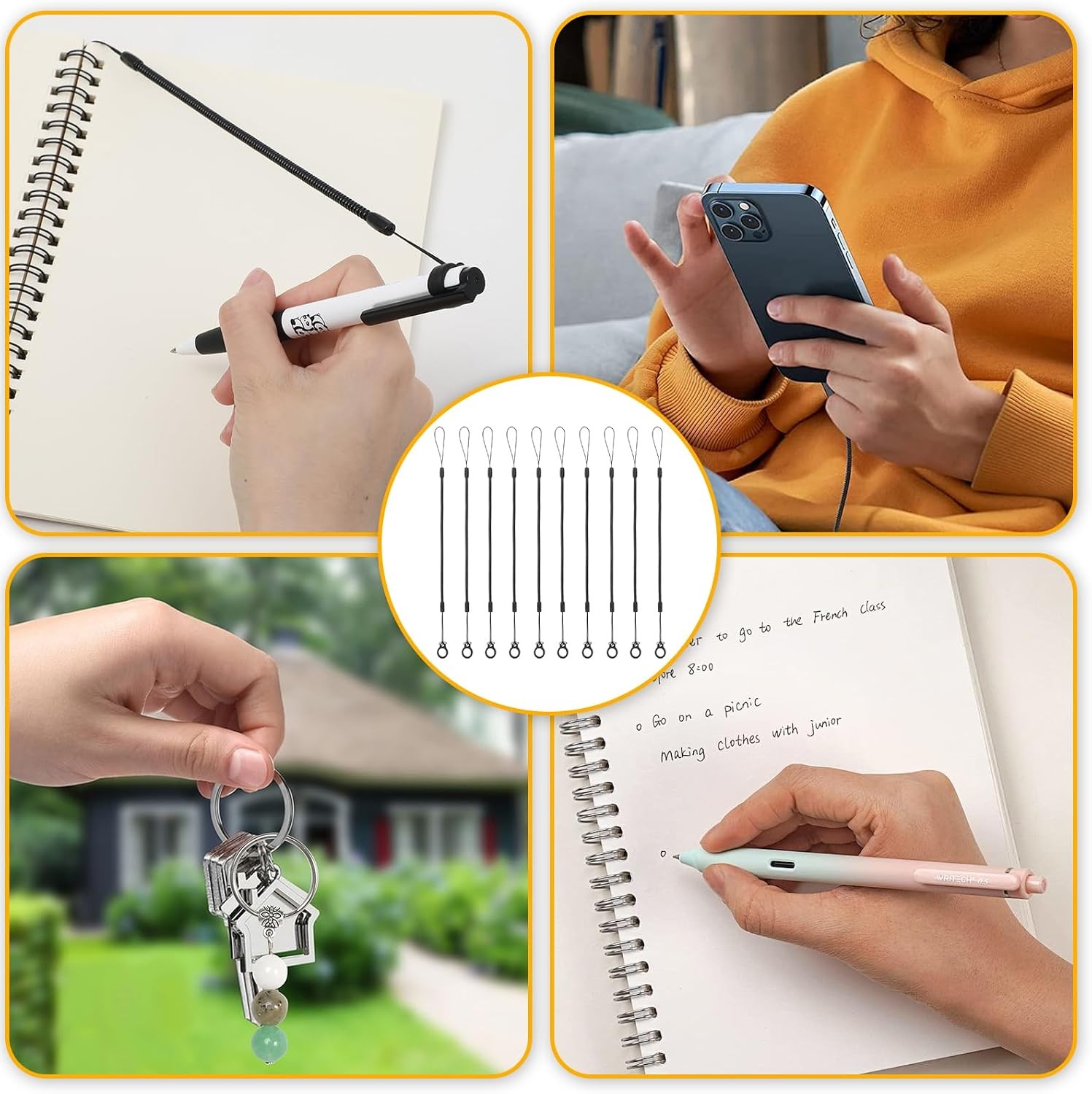 10PCS Pen Leash Elastic Lanyard | Plastic Retractable Tether with Silicone Ring