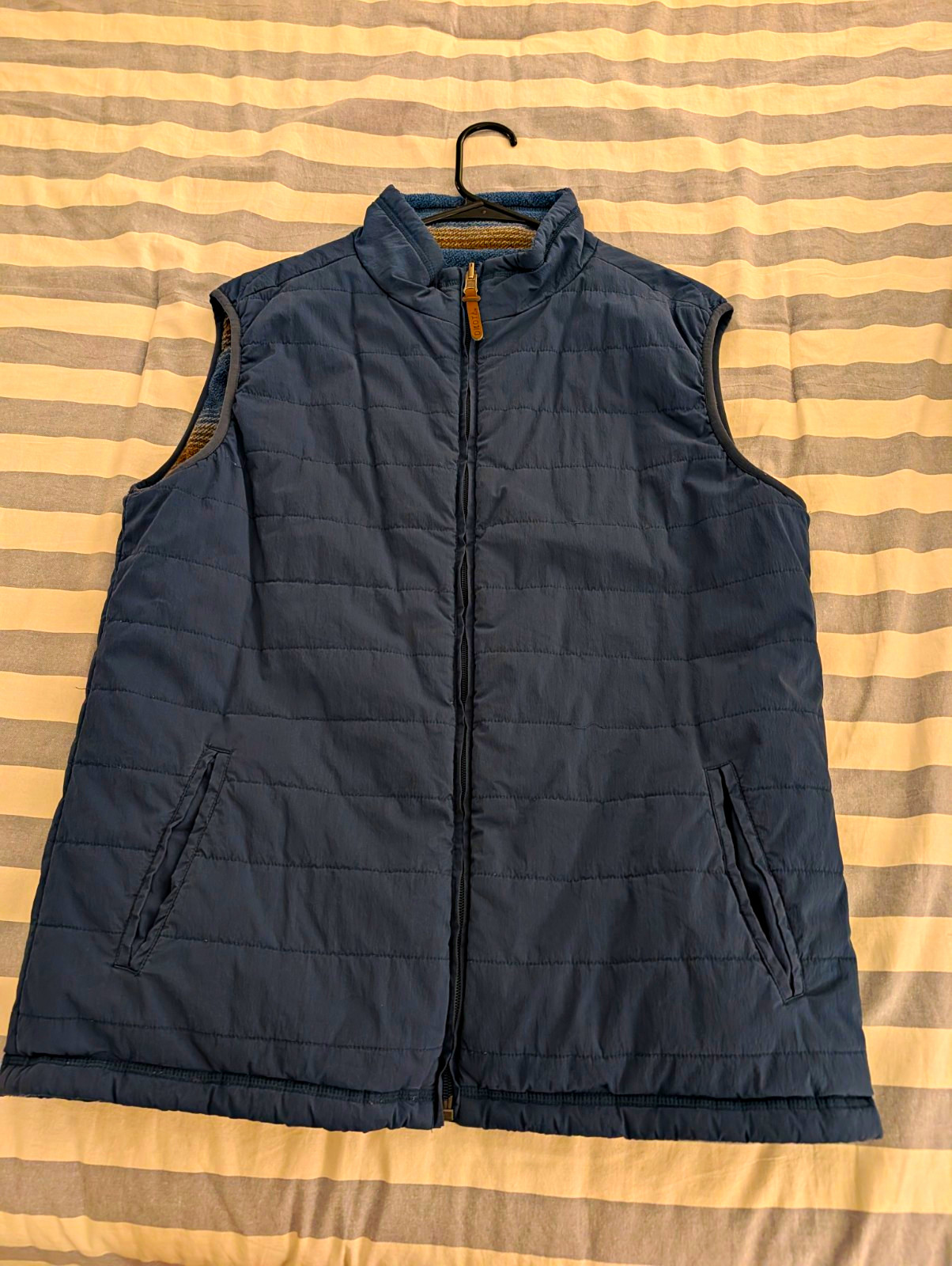Dakota Men’s Blue Quilted Full Zip Stand-Up Collar Vest Pockets Size L