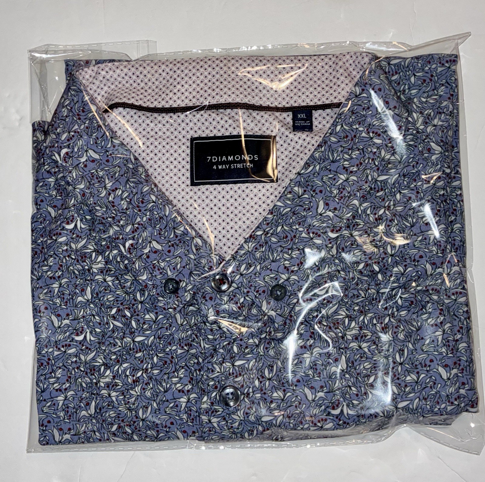 7 Diamonds 4 Way Stretch Button Up S/Sleeve Blue FLORAL Mens•2XL Lightweight