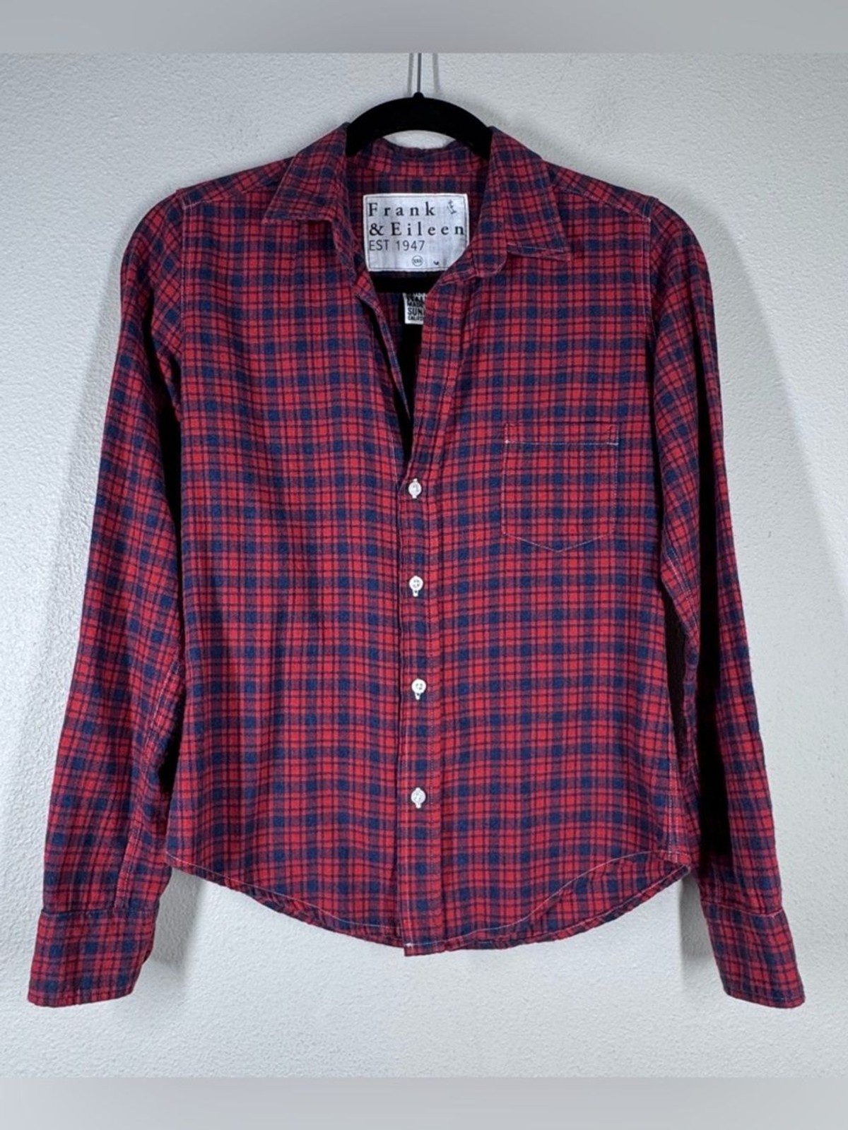 Frank And Eileen Plaid Barry Shirt Red Blue Cotton Button Up USA Women’s XXS