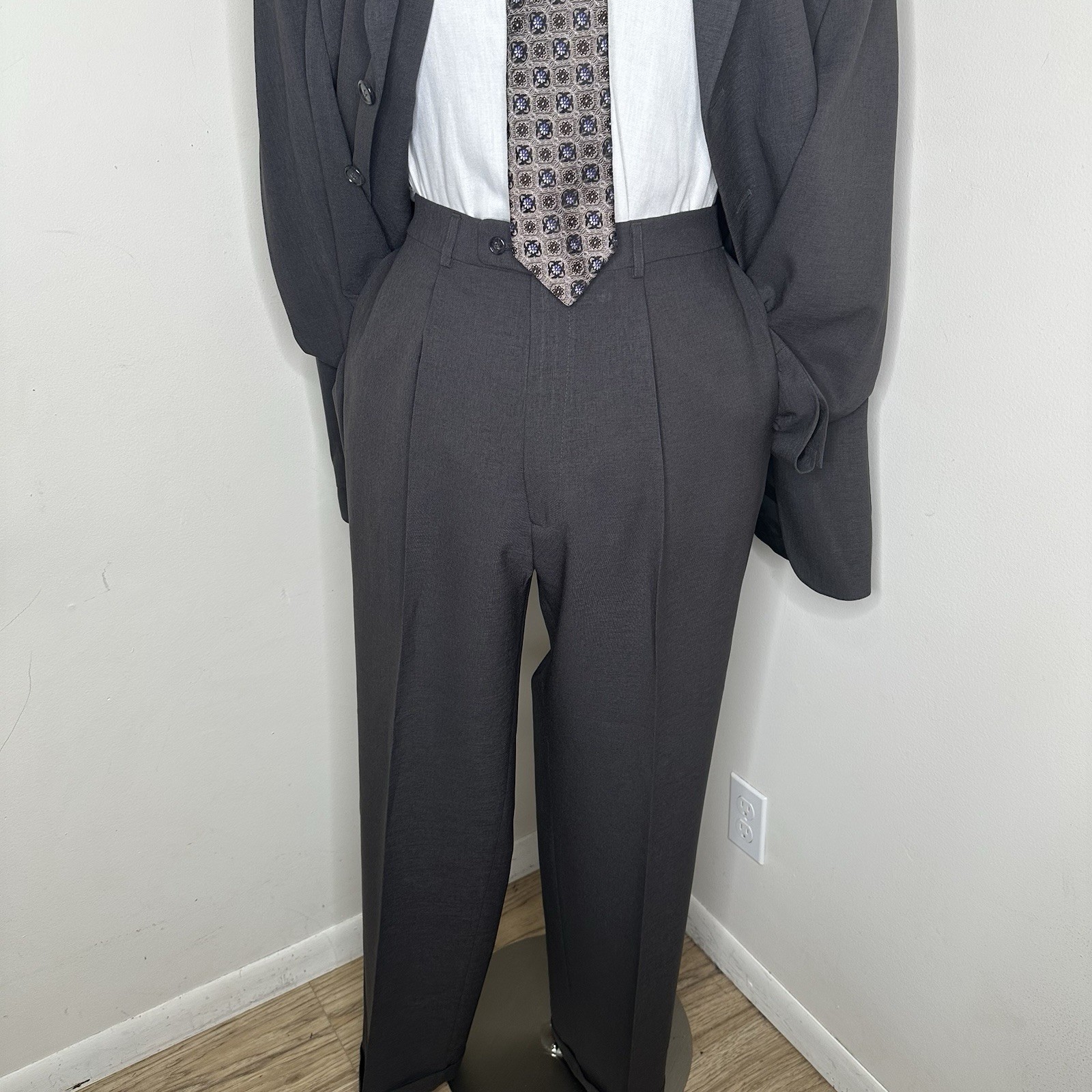 Haggar Mens 46L Suit 36×34 2 Piece Gray 3XL 50″ Blazer Sport Coat Jacket USA