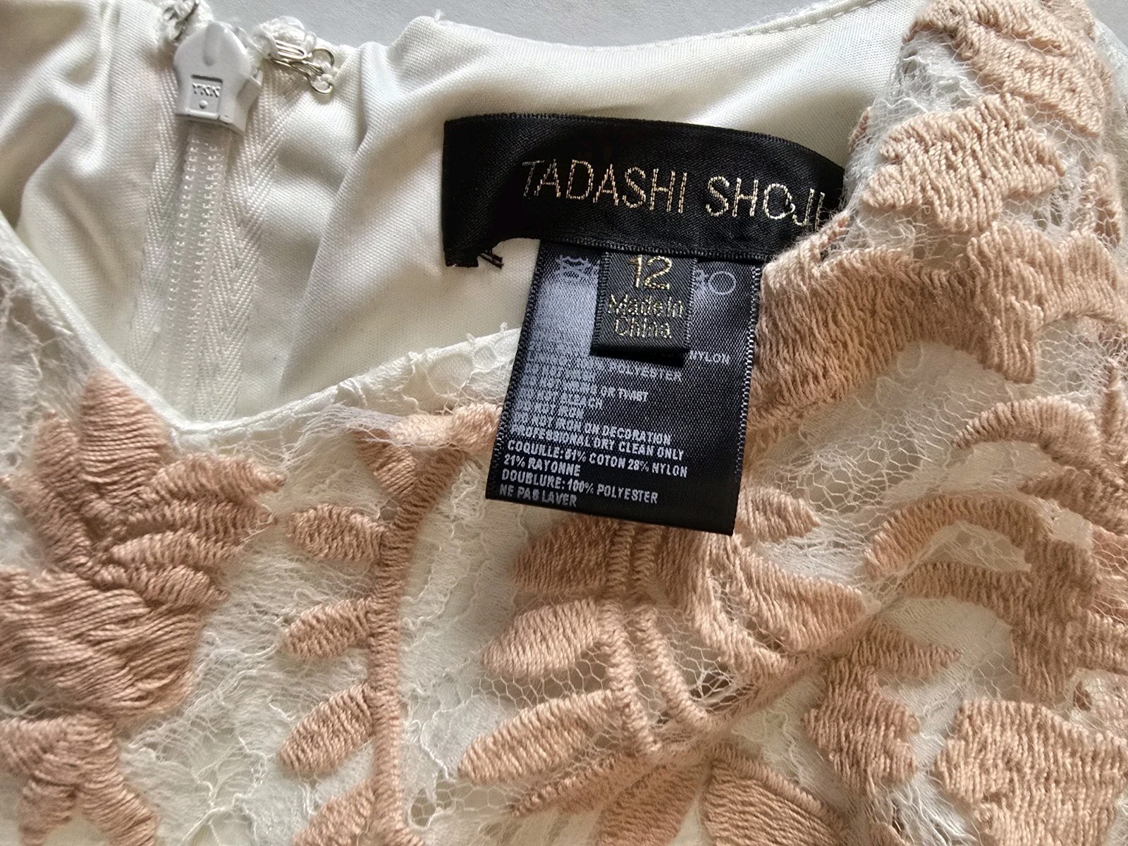 Tadashi Shoji Womens Ivory Blush Embroidered Lace Sheath Dress Size 12 Knee