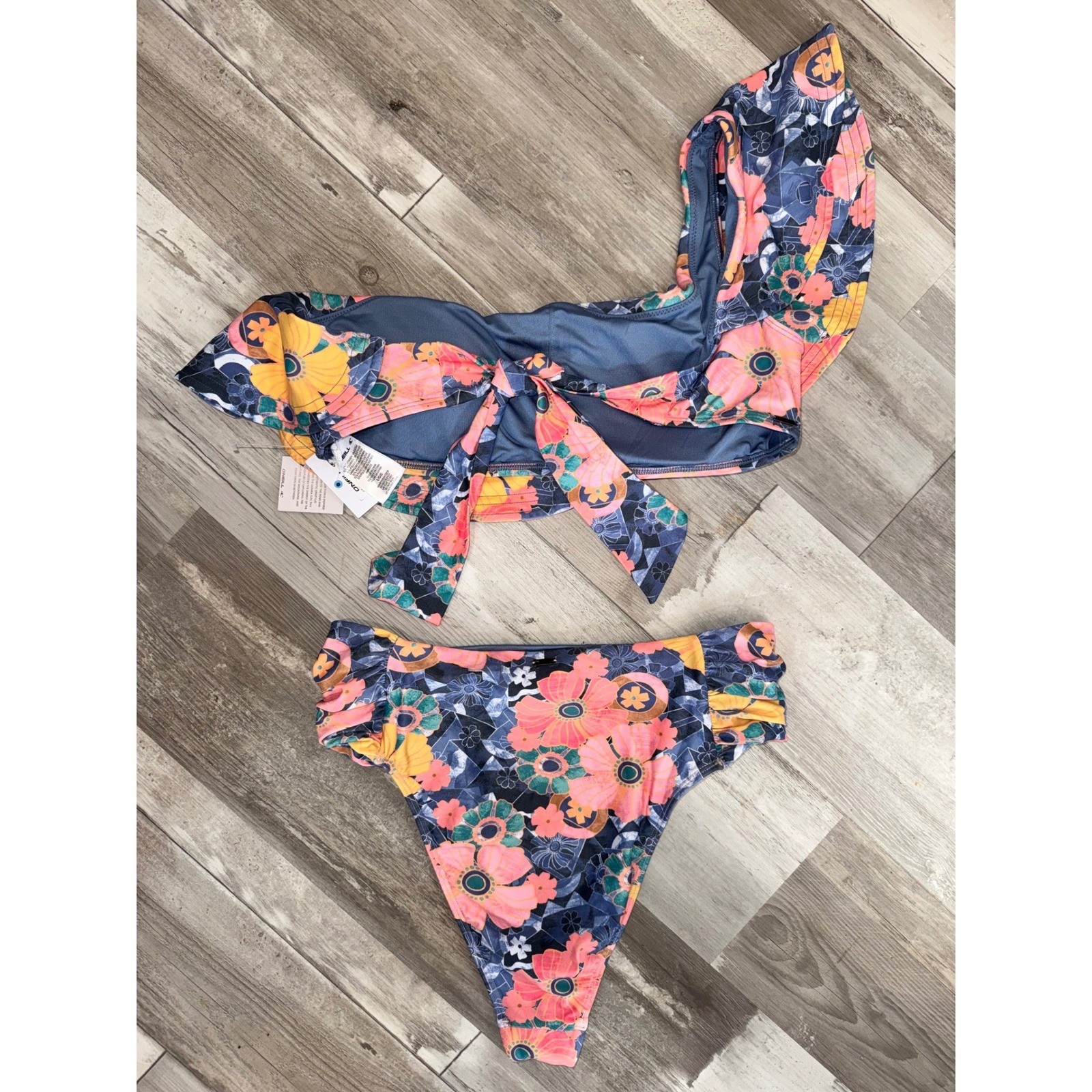 O’Neill Sahara Sun Bikini Set Womens Blue Floral Ruffle One Shoulder M/L