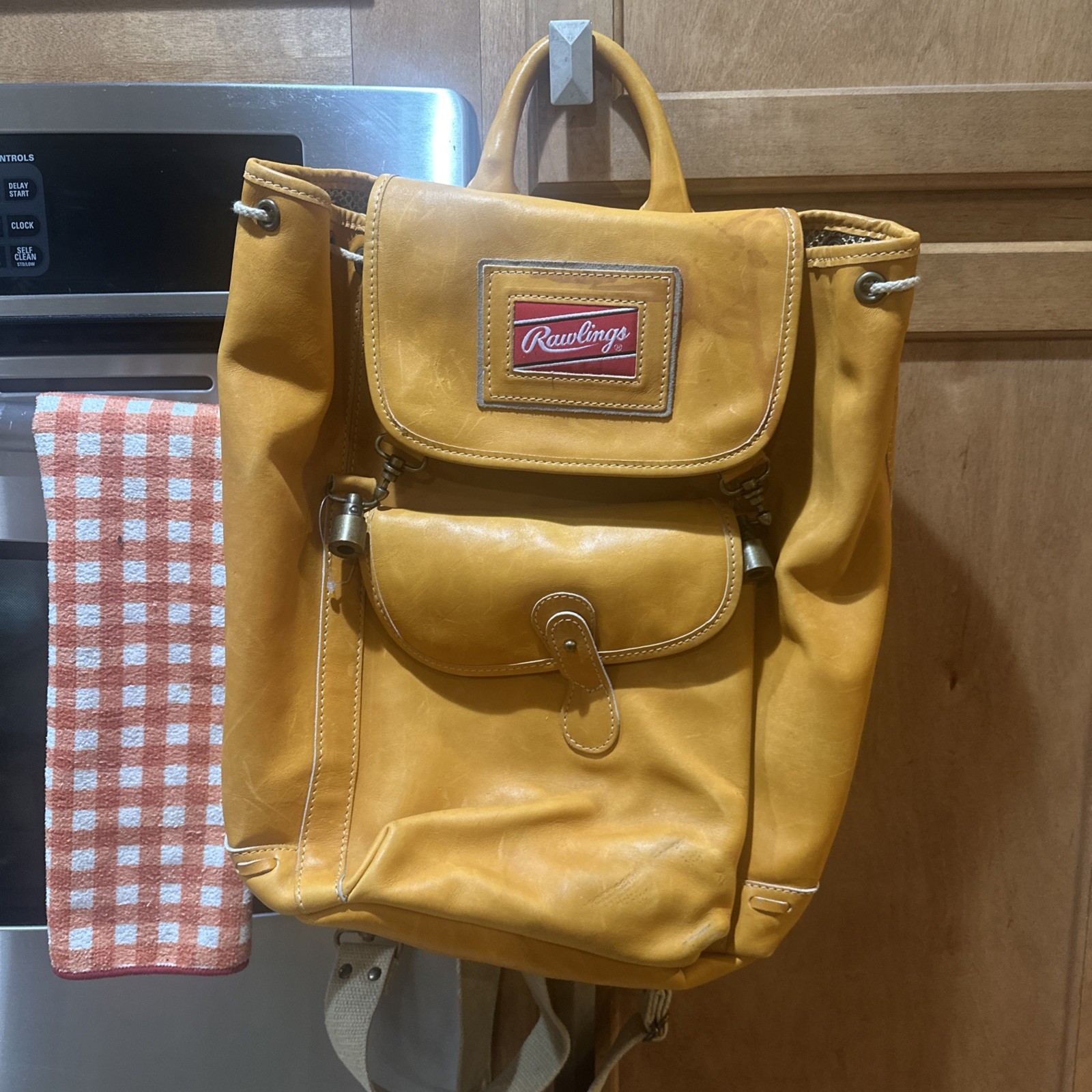 Rawlings Genuine Tan Glove Leather Lombardo Backpack Red label Made in USA Rare