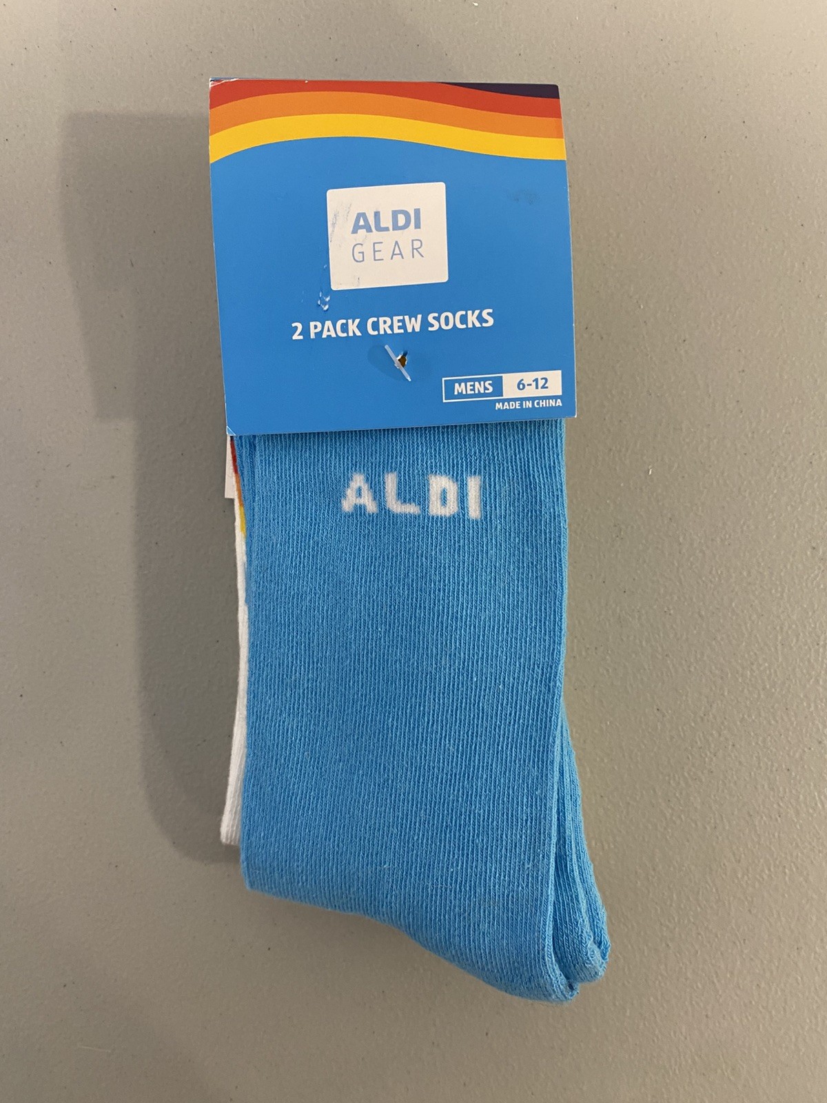 ALDI GEAR Mens Crew Socks 2 pack 2024 Blue & White Size 6-12 men’s NWT