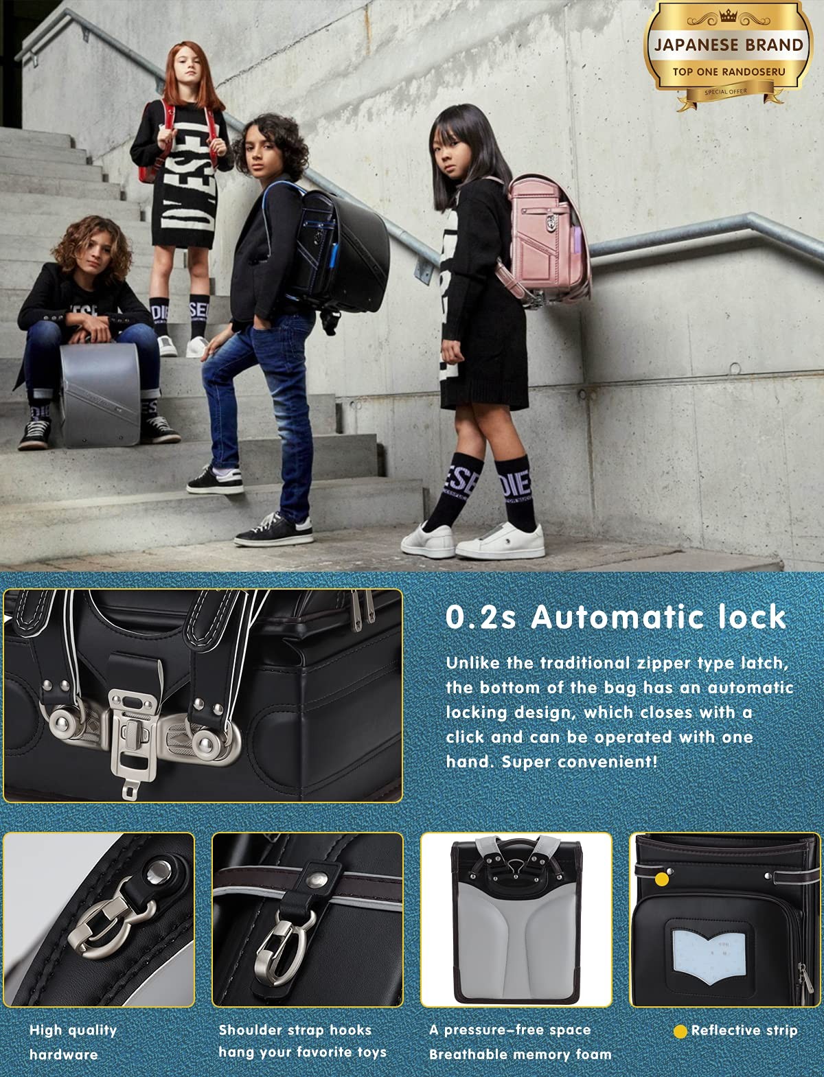 Ransel Randoseru Backpack Semi-automatic satchel Japanese school bag for girl…