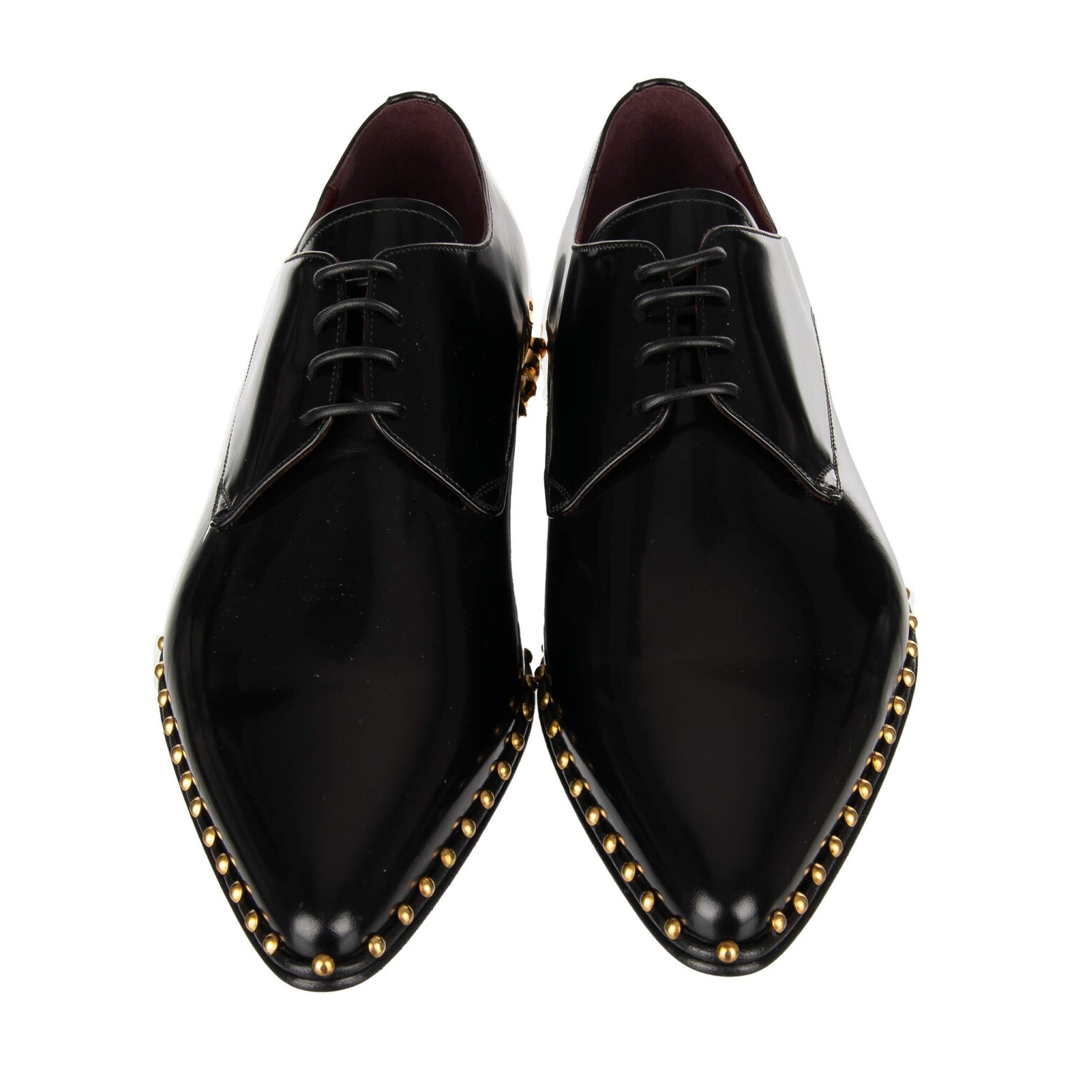 DOLCE & GABBANA Studded Patent Leather Derby Shoes MILLENNIALS Black 11046