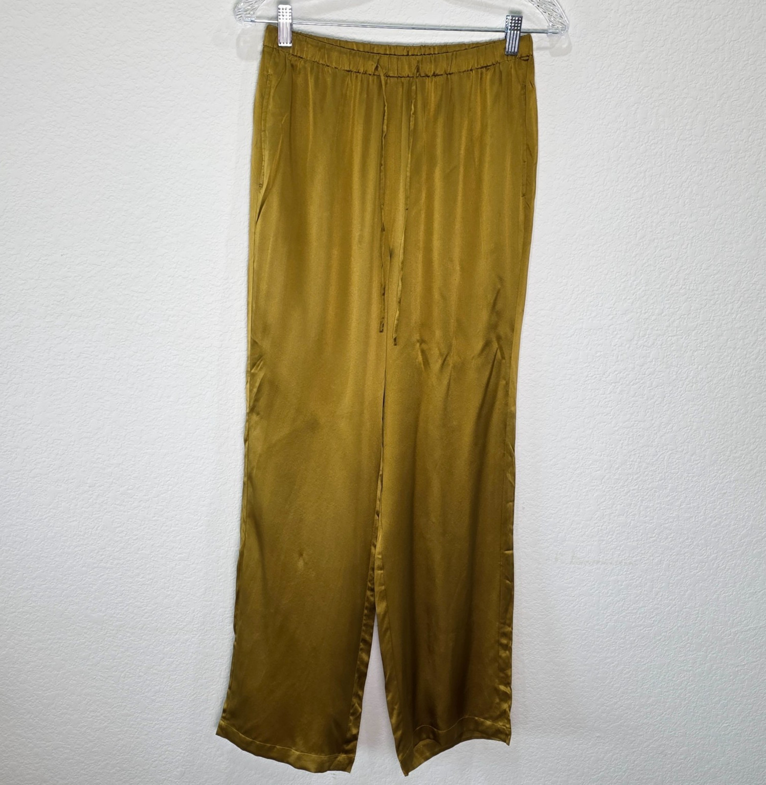 Quince 100% Washable Silk Drawstring Wide Leg Pants Mineral Yellow XS Pocket