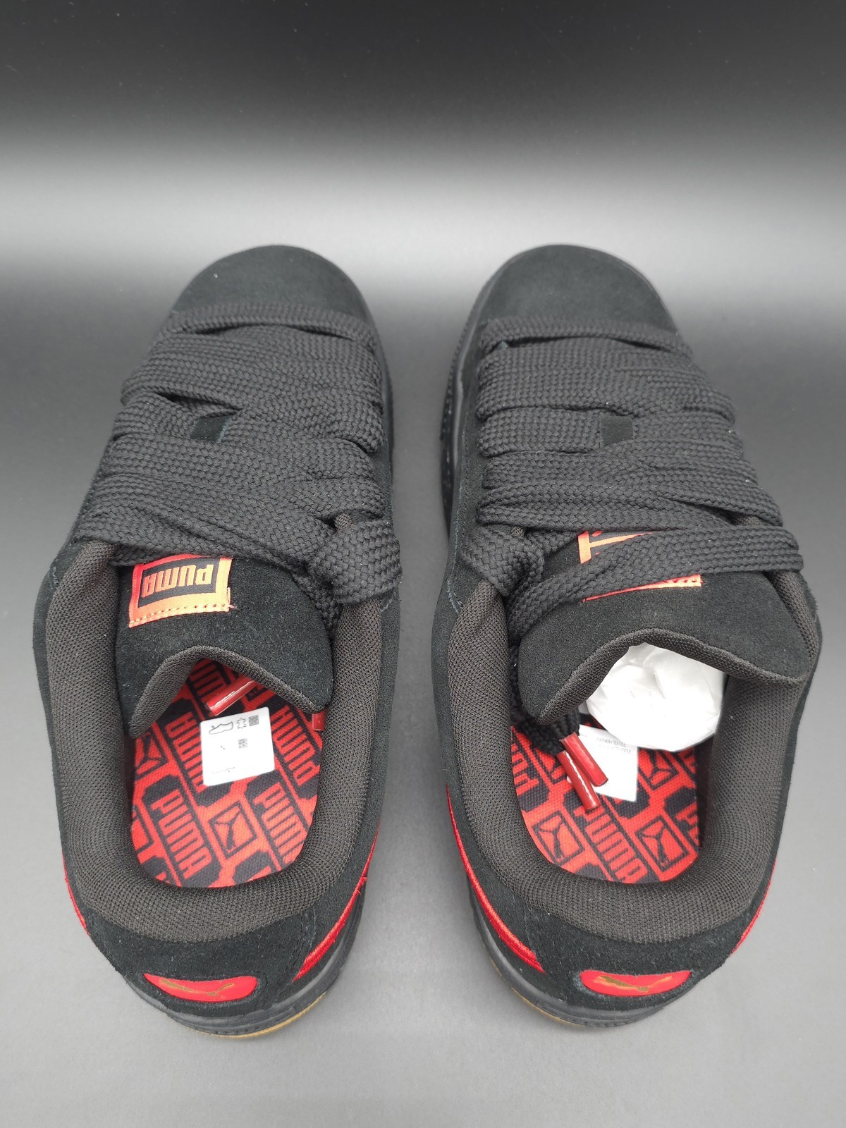 NEW Puma Suede XL Black Red Gum Skate Sneakers Size 8.5 M in Box w/ Extra Laces