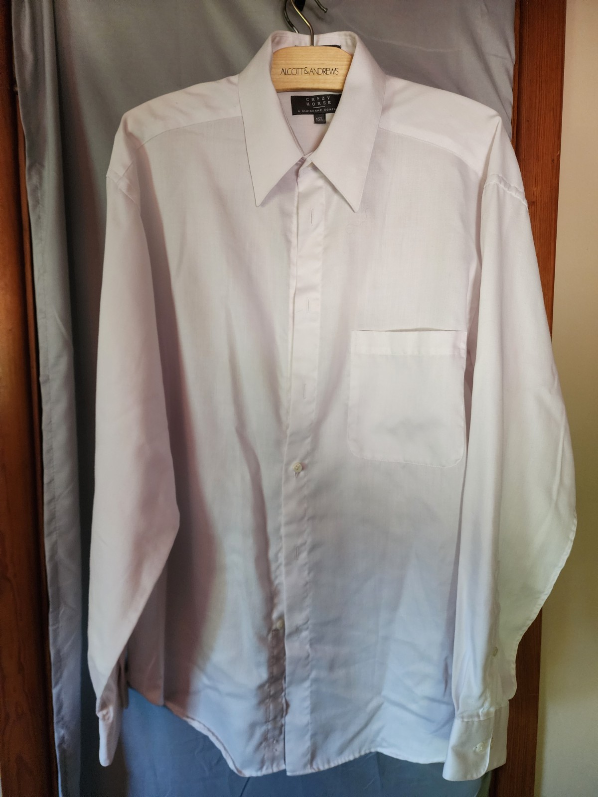 Crazy Horse Men’s White Solid Classic Fit Dress Shirt 15 1/2 34-35 Pockets