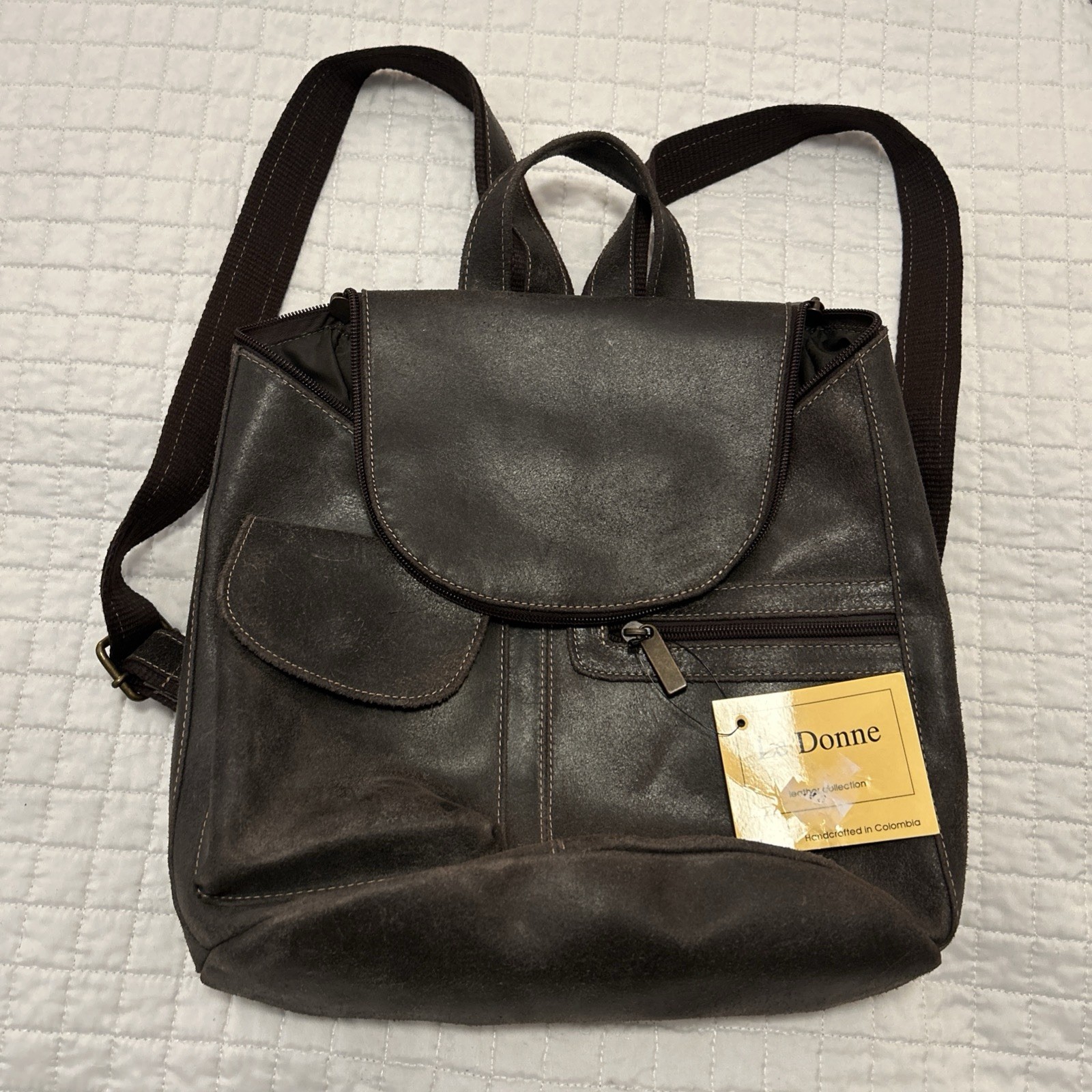 Le Donne Leather Multi-Pocket Backpack Brown NWT