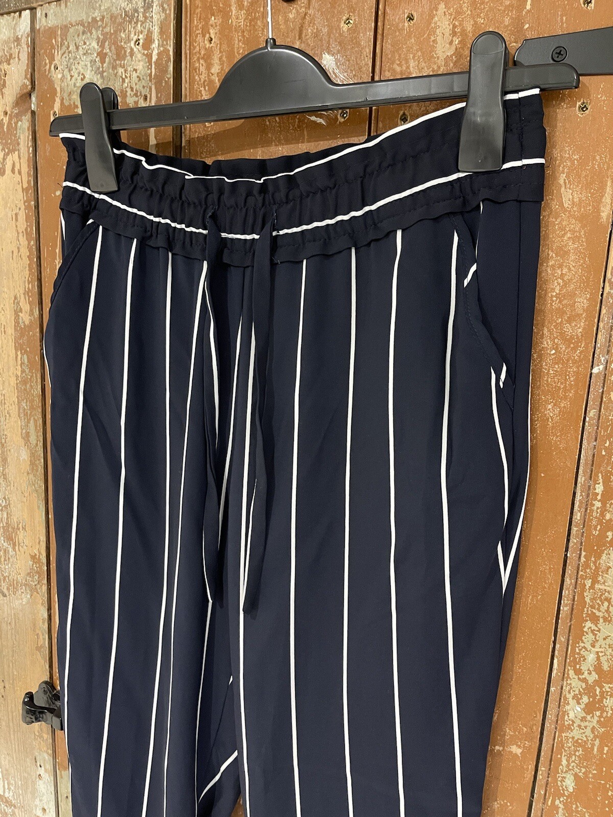 Zara Trafaluc Trousers Navy Blue Striped Elasticated Stretch Women’s Small