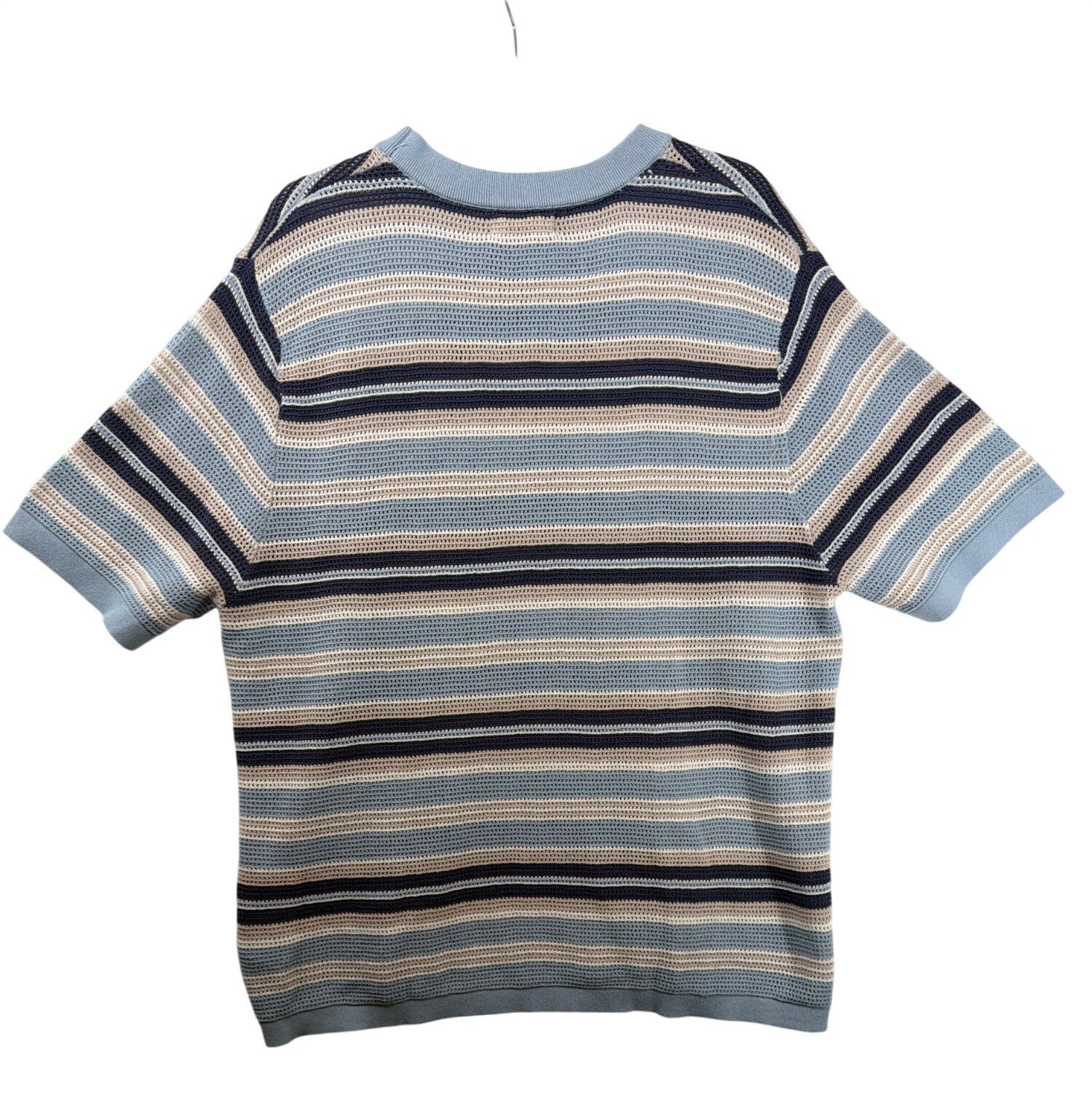 CottonOn Men Knit Tee Sz L Blue/Tan/White Stripe Boxy Beachy Modern Casual Comfy
