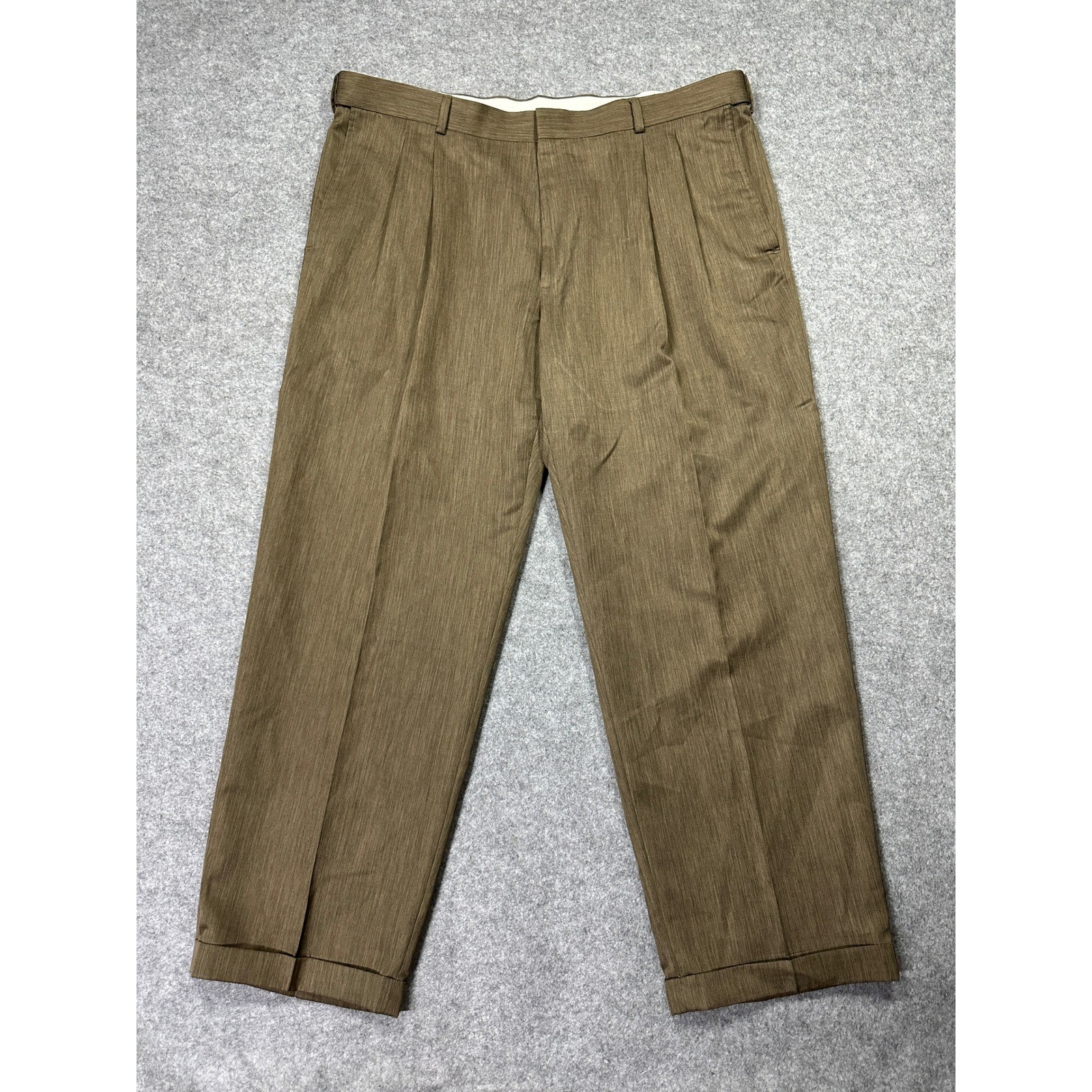 Haggar Mens Pleated Dress Pants 42×30 Brown Textured Cuffed Trousers WPL 386