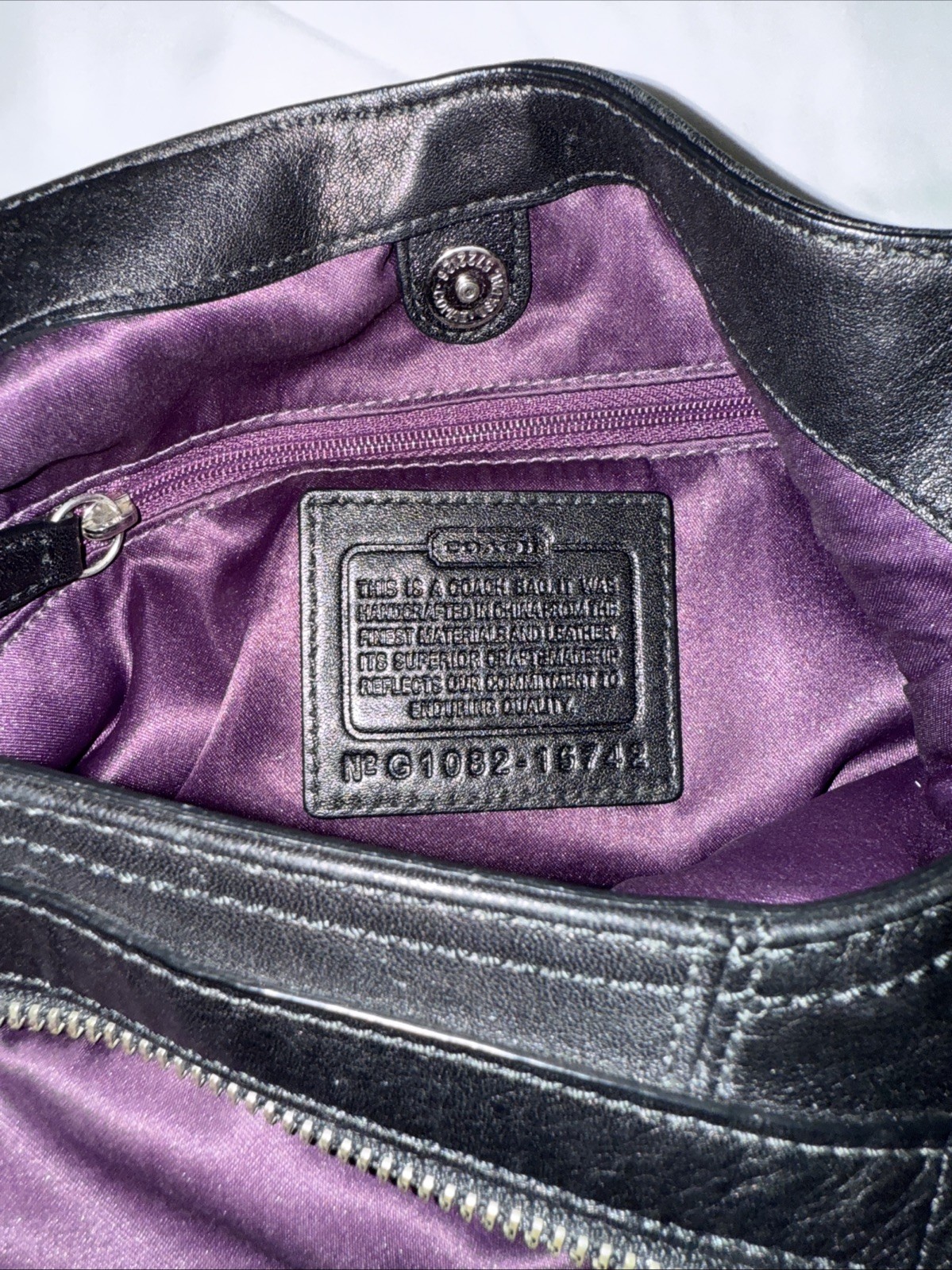 Coach Black Shoulder Bag Buckle Accent, Madison Maggie Hobo Purple Lining 15742