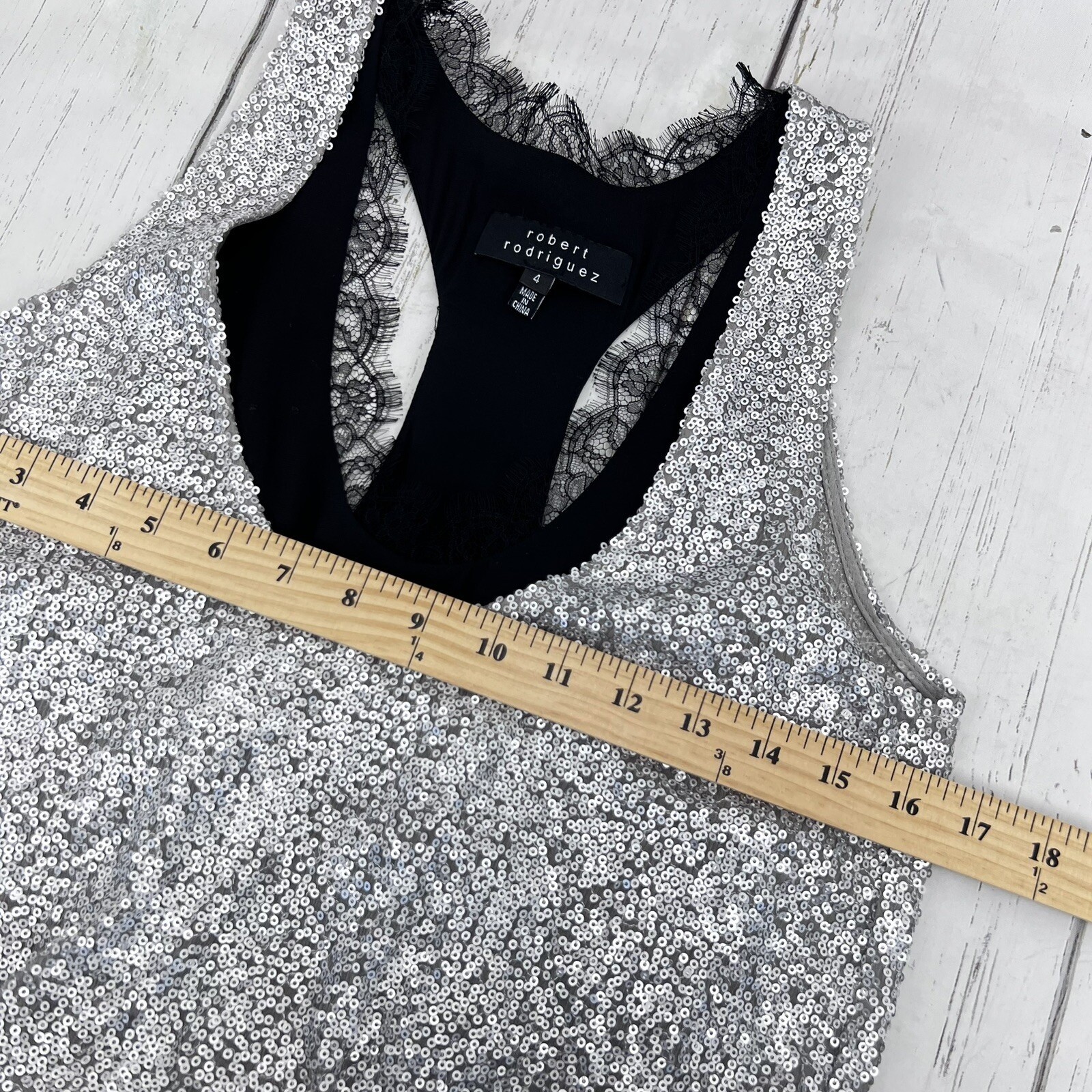 Robert Rodriguez Cocktail Silver Sequin Party Dress Size 4 Silk Sleeveless Mini