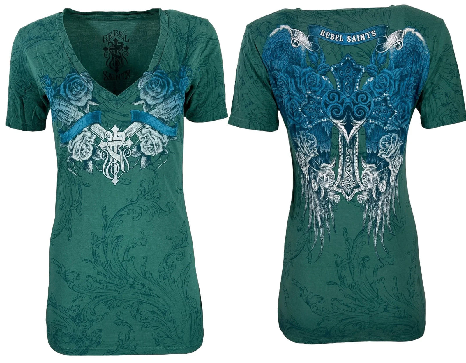 Rebel Saint by Affliction Women’s T-shirt Brooklyn Biker Tattoo