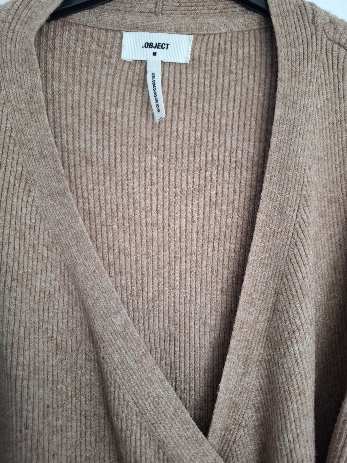 Ladies Size M 12/14 OBJECT Wrapover Cardigan Oatmeal Colour Cosy Ribbed Fabric