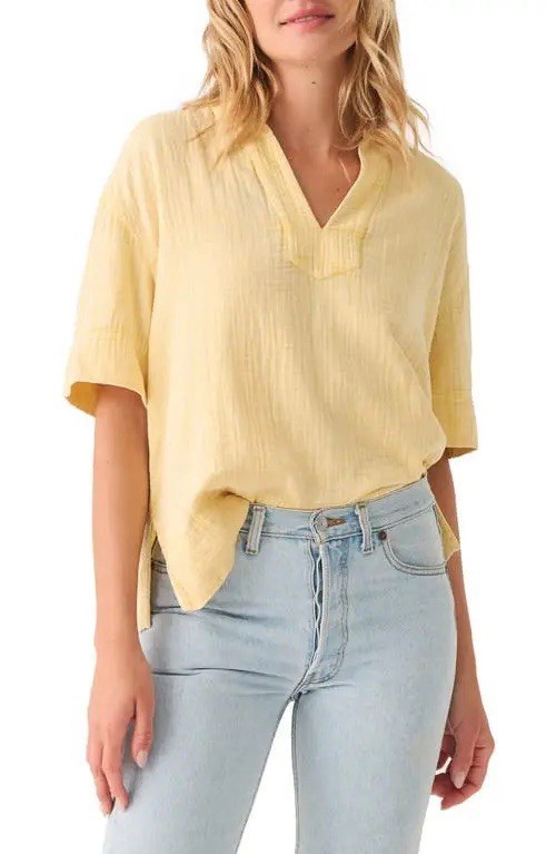 FAHERTY size S Dream Organic Cotton Gauze Popover Top Shirt Sahara Sun